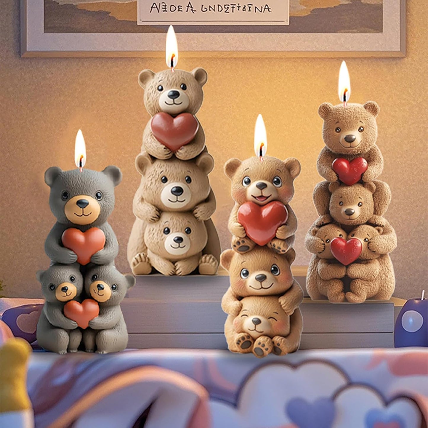 Rose Bear Heart Cylinder Silicone Wave Spiral Candle Mold - Silicone Resin Casting Molds for Candle & Resin & Soap Craft Supplies