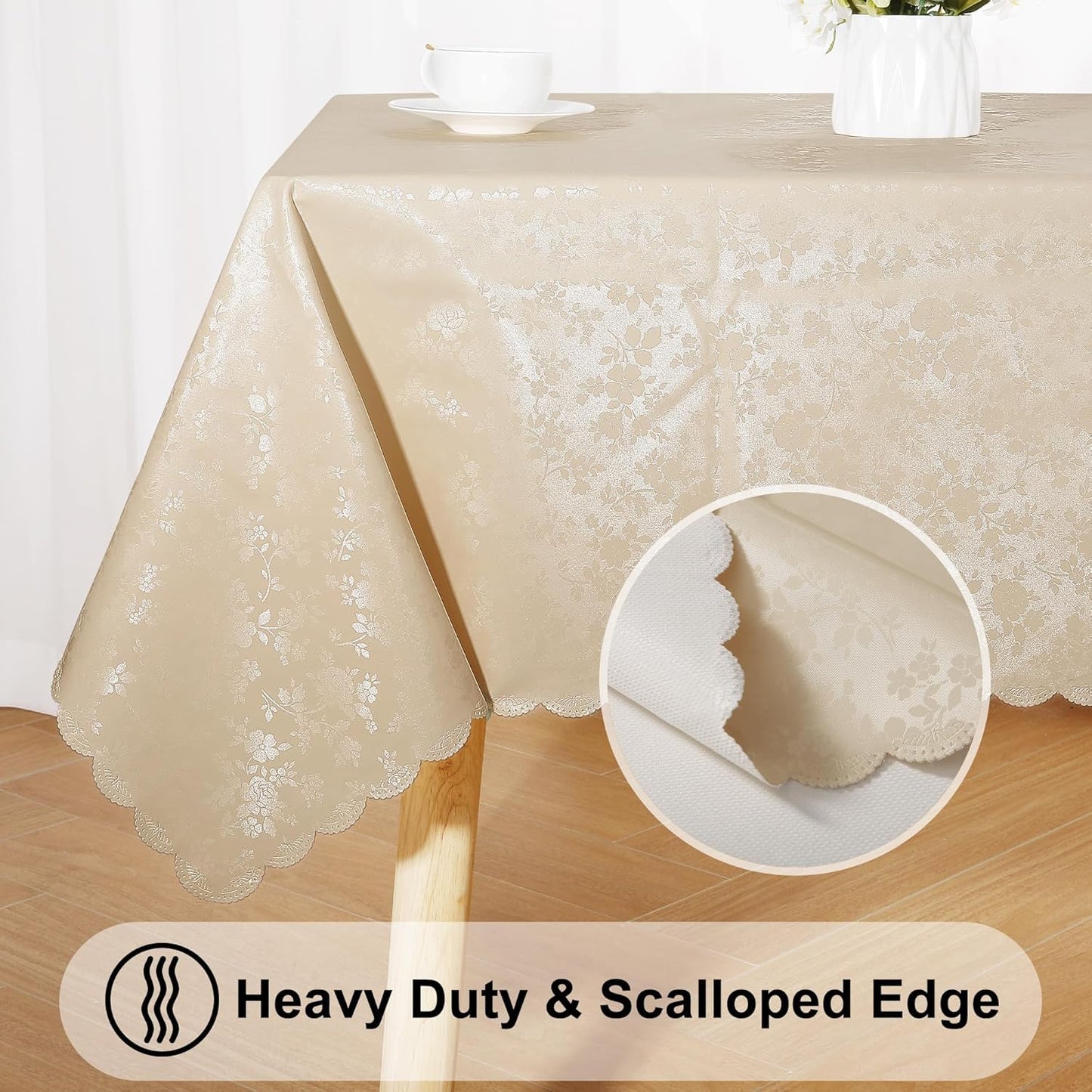 Smiry Rectangle Table Cloth, Waterproof Heavy Duty Vinyl Tablecloths, Wipeable Washable Table Cover for Kitchen and Dining Room (Beige, 60" X 140")