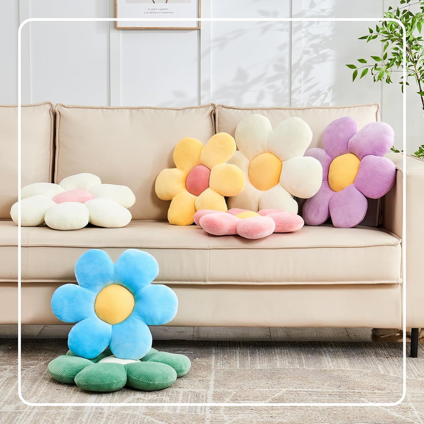 Purple Flower Pillow, 14.9" Cute Flower Shaped Floor Pillow, Aesthetic Floral Plush Daisy Decorative Throw Pillows for Bed Sofa Couch