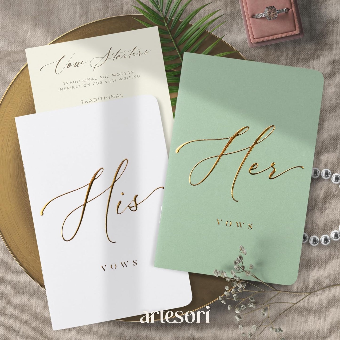 ARTESORI Wedding Vow Book for Her & Him, Soft Touch, Gold Engraving, 28 Lined Pages, Wedding Vow Books His and Hers, Wedding Essentials, Wedding Registry Gifts, His and Hers Gifts [Mint & White]
