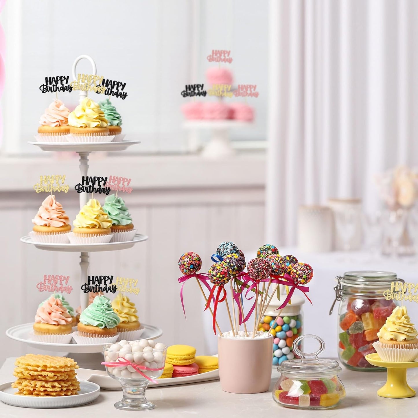 Gyufise 36Pcs Happy Birthday Cupcake Toppers & Picks - Baby Shower & Anniversary Party Supplies