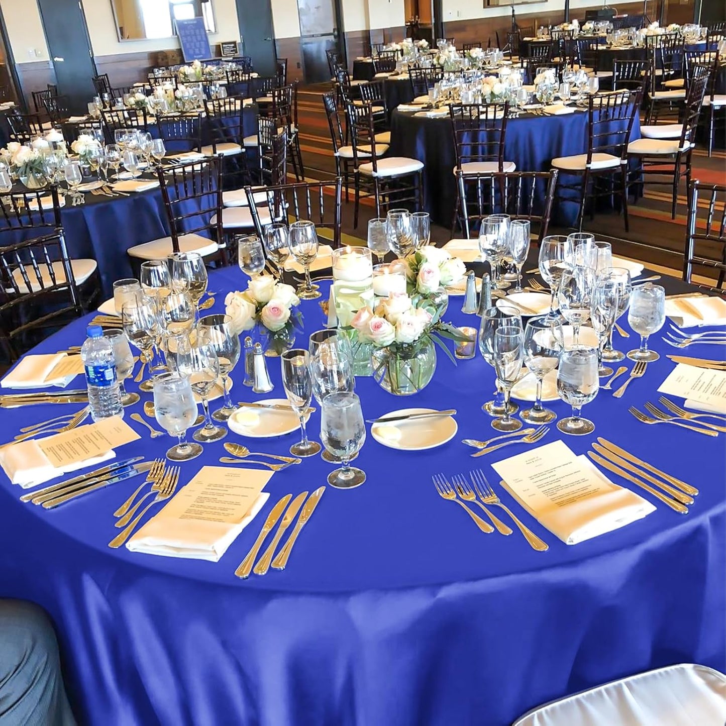 fani 12 Pack 108 Inch Royal Blue Satin Tablecloth - Silky Round Tablecloth Overlay Smooth Fabric Table Cover, Bright Table Decoration for Wedding Party Banquet Events Restaurant Kitchen Dining