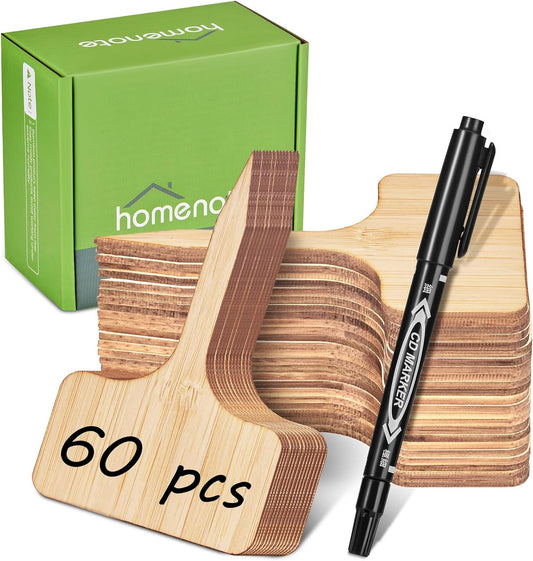 Homenote Bamboo Plant Labels 60Pcs Plant Tags for Seedling T-Type Tags for Plants Outdoor Garden Markers Vegetable Seedling(2.36 * 4“)