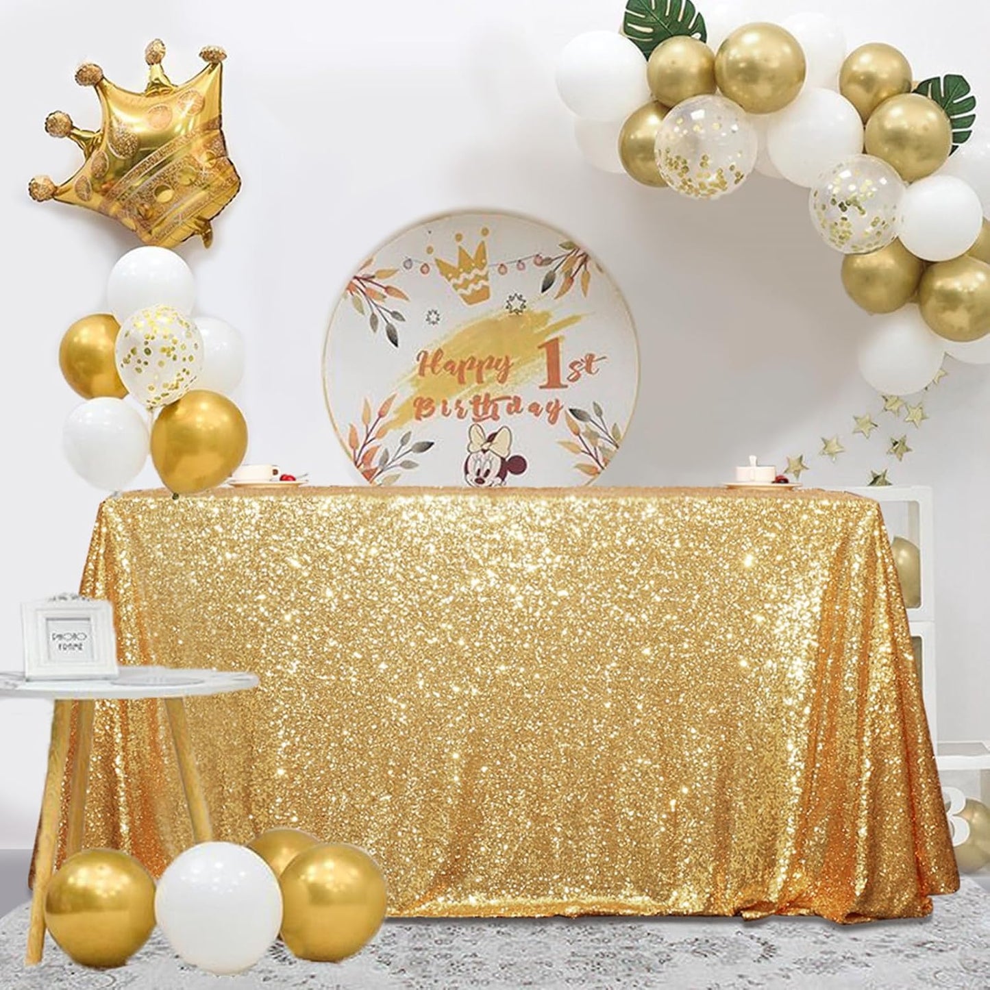 SquarePie Sequin Tablecloth 90 x 132 Inch Gold Sparkly Table Cloth for Wedding Party