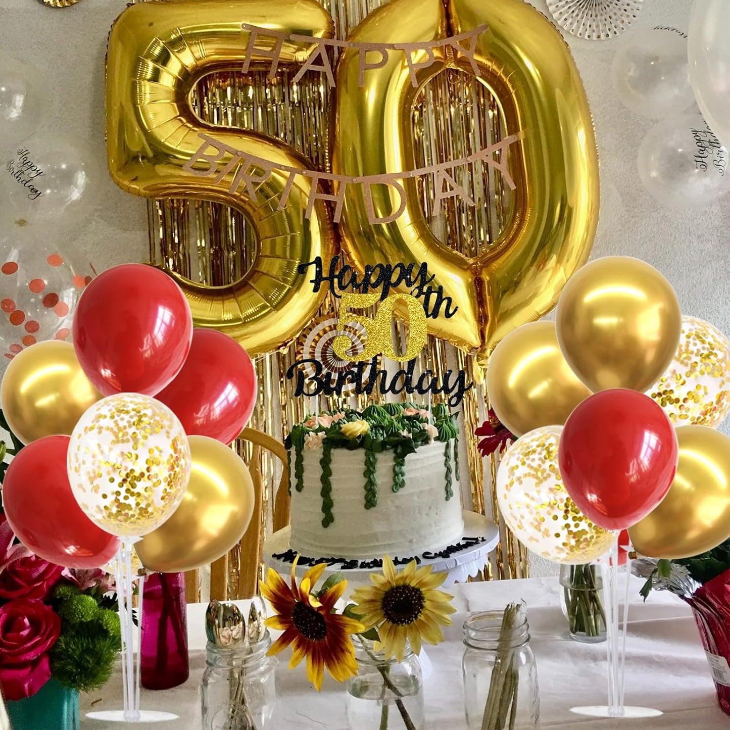 TONIFUL Red and Gold Balloon Stand Kit with Balloons for 2025 Graduation,Christmas,Wedding,Anniversary,Chinese New Year,Birthday Party Decorations,New Years 2025 (4 Set)