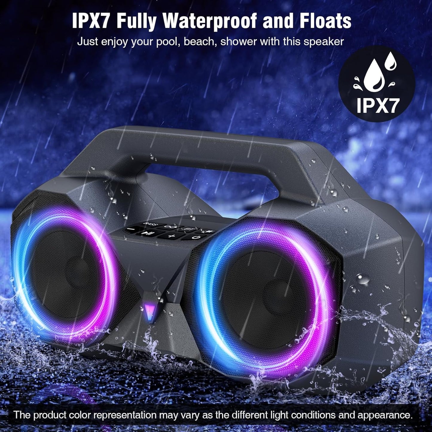 KMAG Bluetooth Speaker Wireless, 80W Loud Speaker with Deeper Bass, IPX7 Waterproof, 20H Playtime, Cool Lights, TWS, Portable Speaker for Home, Outdoor, Workshop, Party, Gift for All(Gray)