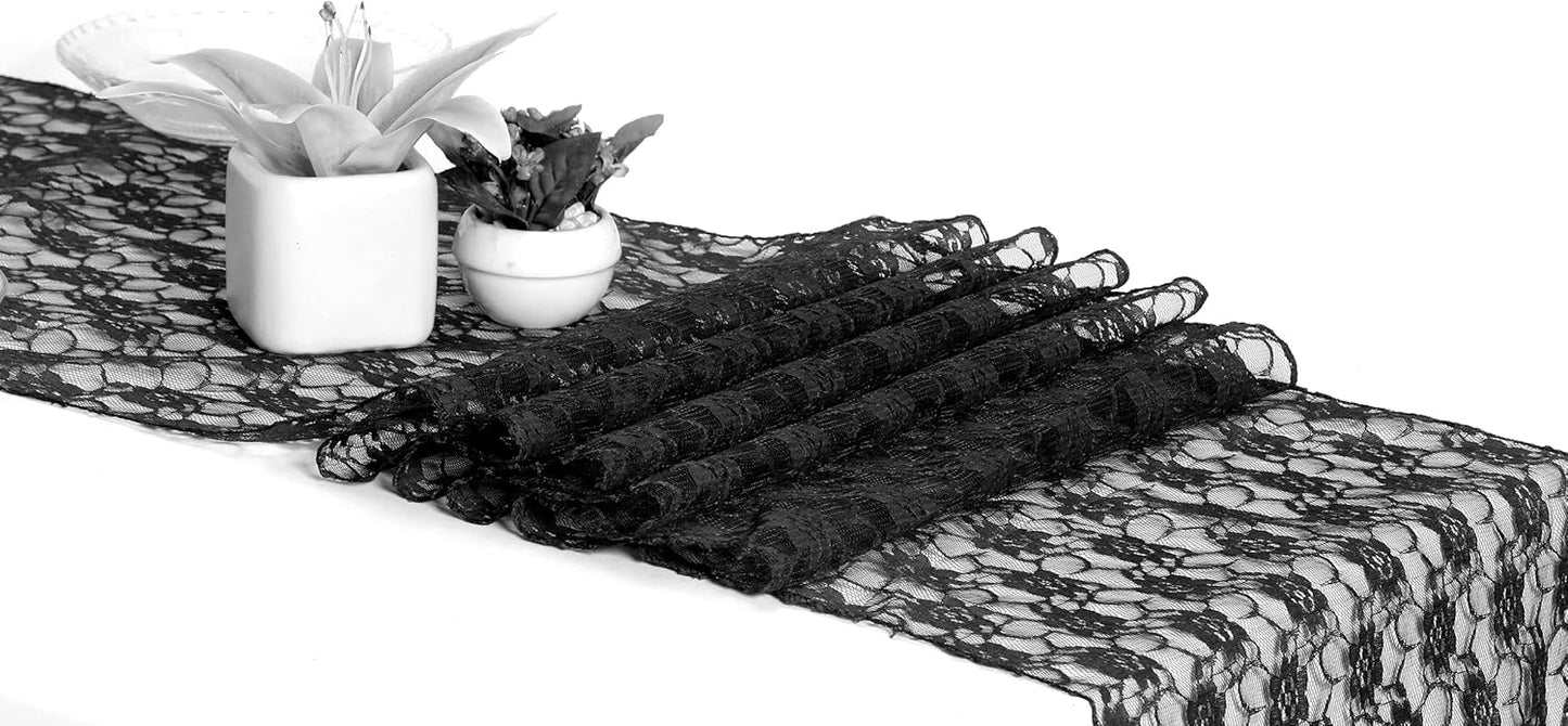 MDS Pack of 15 Wedding 12 x 108 inches Lace Table Runner for Wedding, Decorations for Birthday Parties, Banquets, Graduations, Engagements, and Runners fit Rectangle, Round Table- Black