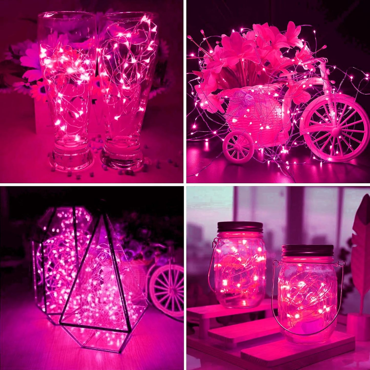 ZGWJ 12 Pack Fairy Lights Battery Operated, 7ft 20 Mini LED Fairy String Lights Silver Wire 3 Modes for DIY, Parties, Wedding, Bedroom, Halloween Christmas Decoration Pink