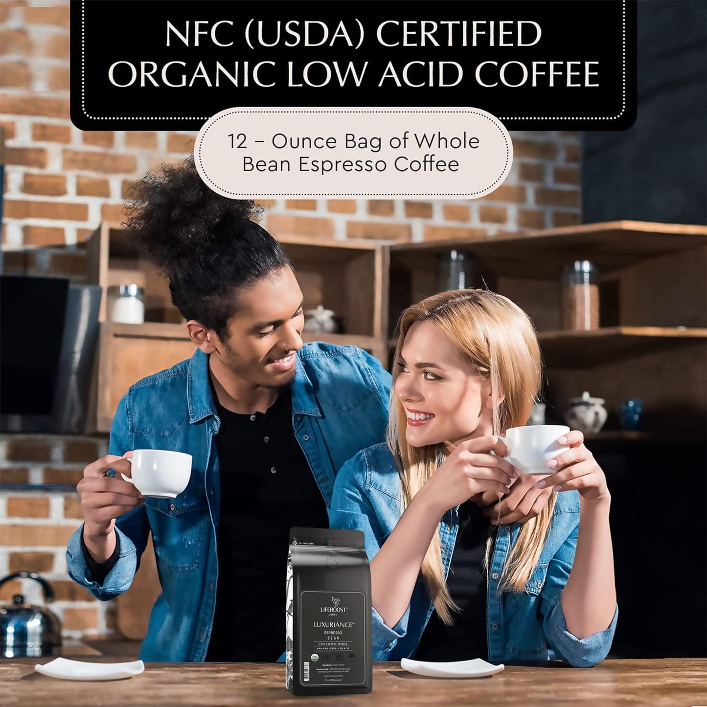 Lifeboost Organic Espresso Beans Whole – USDA Organic, Low Acid, Mold-Free Dark Roast Coffee – Whole Bean, Single Origin, High Caffeine Arabica – 12 oz Bag