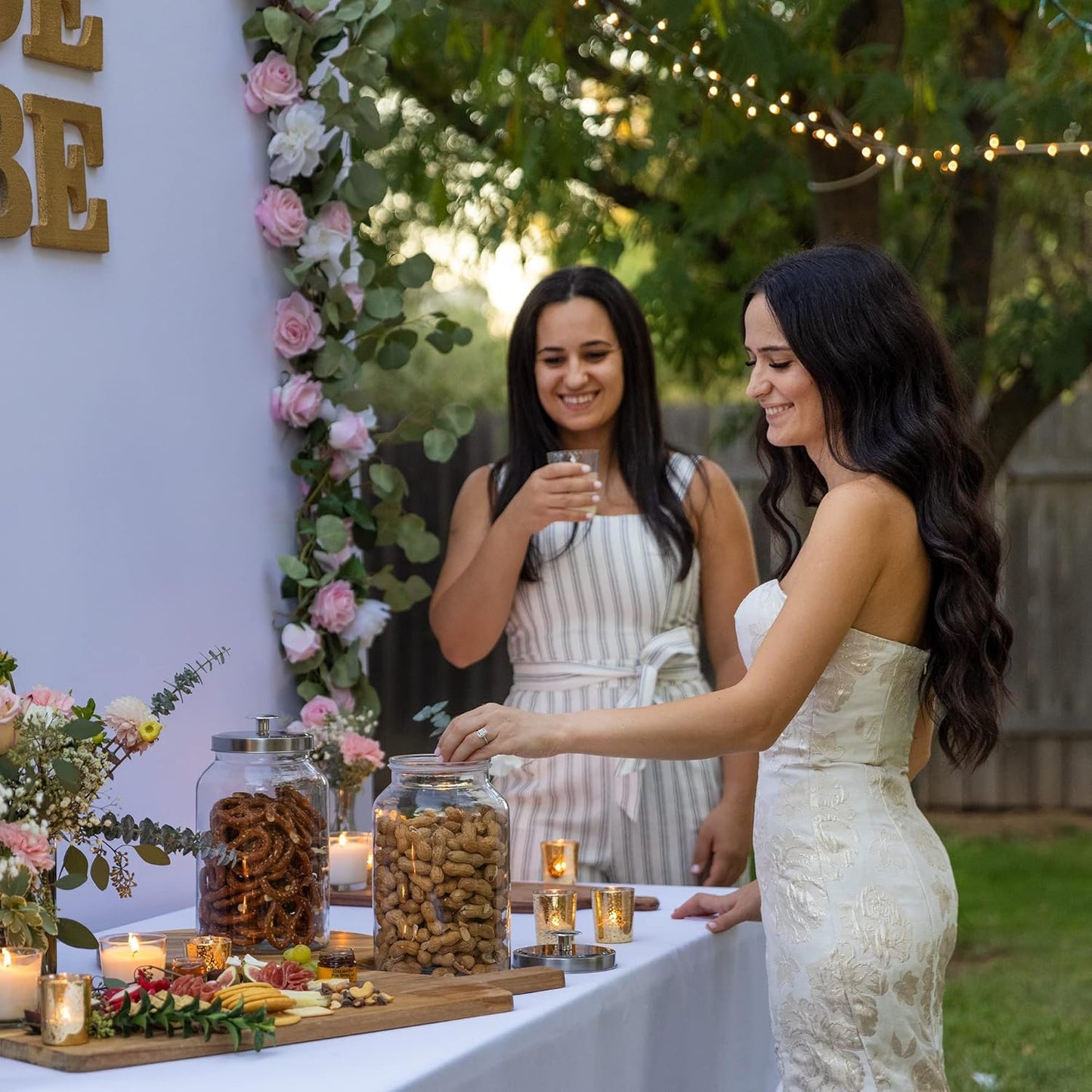 2 Large 1-Gallon Glass Canister Sets for Kitchen Counter with Stainless Steel Airtight Lids + Marker & Labels, Cookie Jar & Candy Jar for Buffet, Coffee & Flour Jars, Laundry Room Storage & Pantry