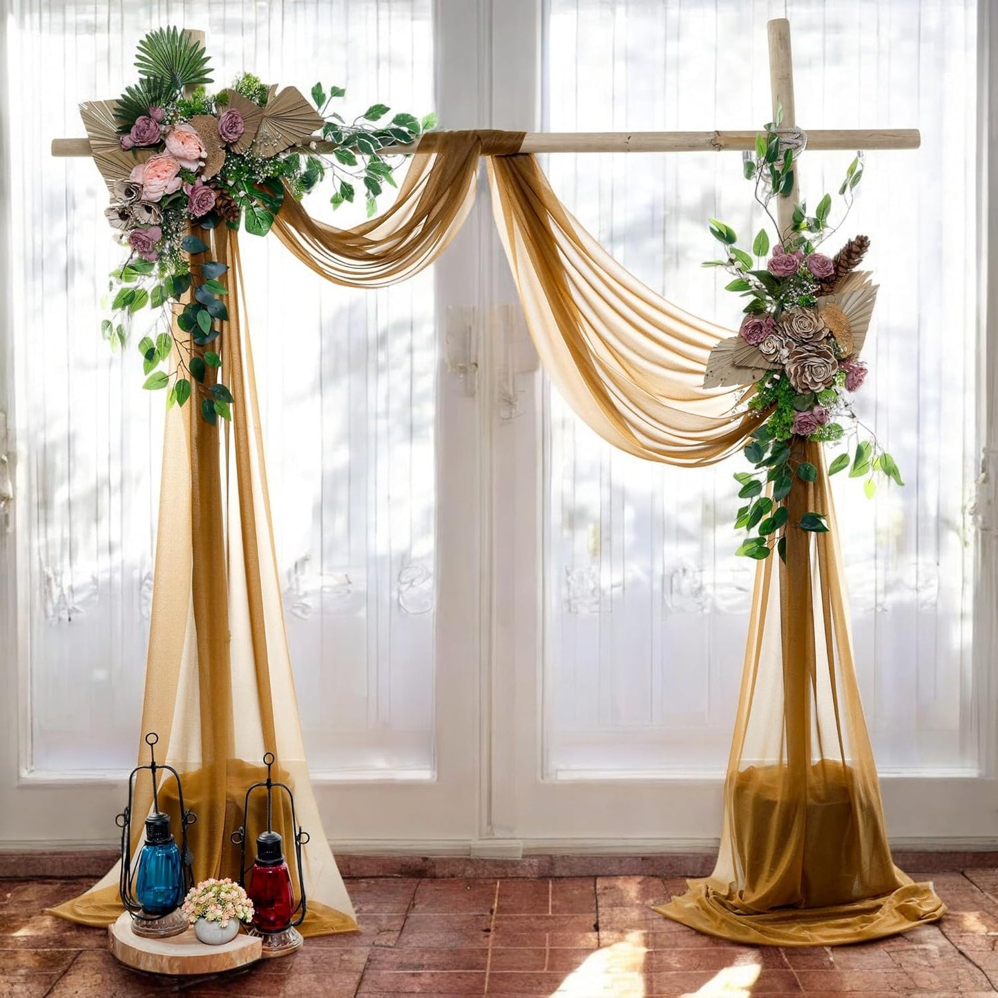 MDS Halloween Chiffon Draping Fabric - 2 Panel, 30" Wide x 100ft Long - Sheer Spooky Arbor & Canopy Drapery for Haunted House Backdrops, Party Ceilings, DIY Costumes & Themed Events - Mocha