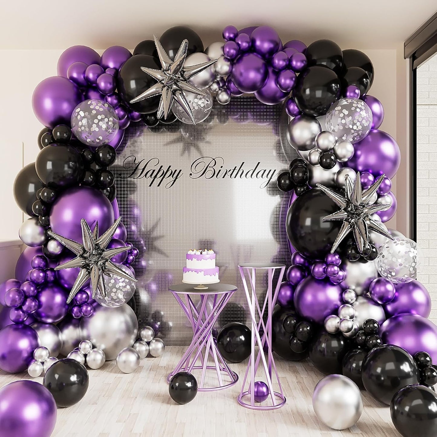 Metallic Purple Balloon Garland Arch Kit,127Pcs Metallic Purple Balloon Sliver Confetti Balloon for Graduation Baby Shower Birthday Wedding Gender Reveal Party Decorations