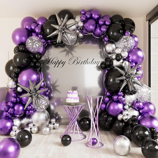 Metallic Purple Balloon Garland Arch Kit,127Pcs Metallic Purple Balloon Sliver Confetti Balloon for Graduation Baby Shower Birthday Wedding Gender Reveal Party Decorations