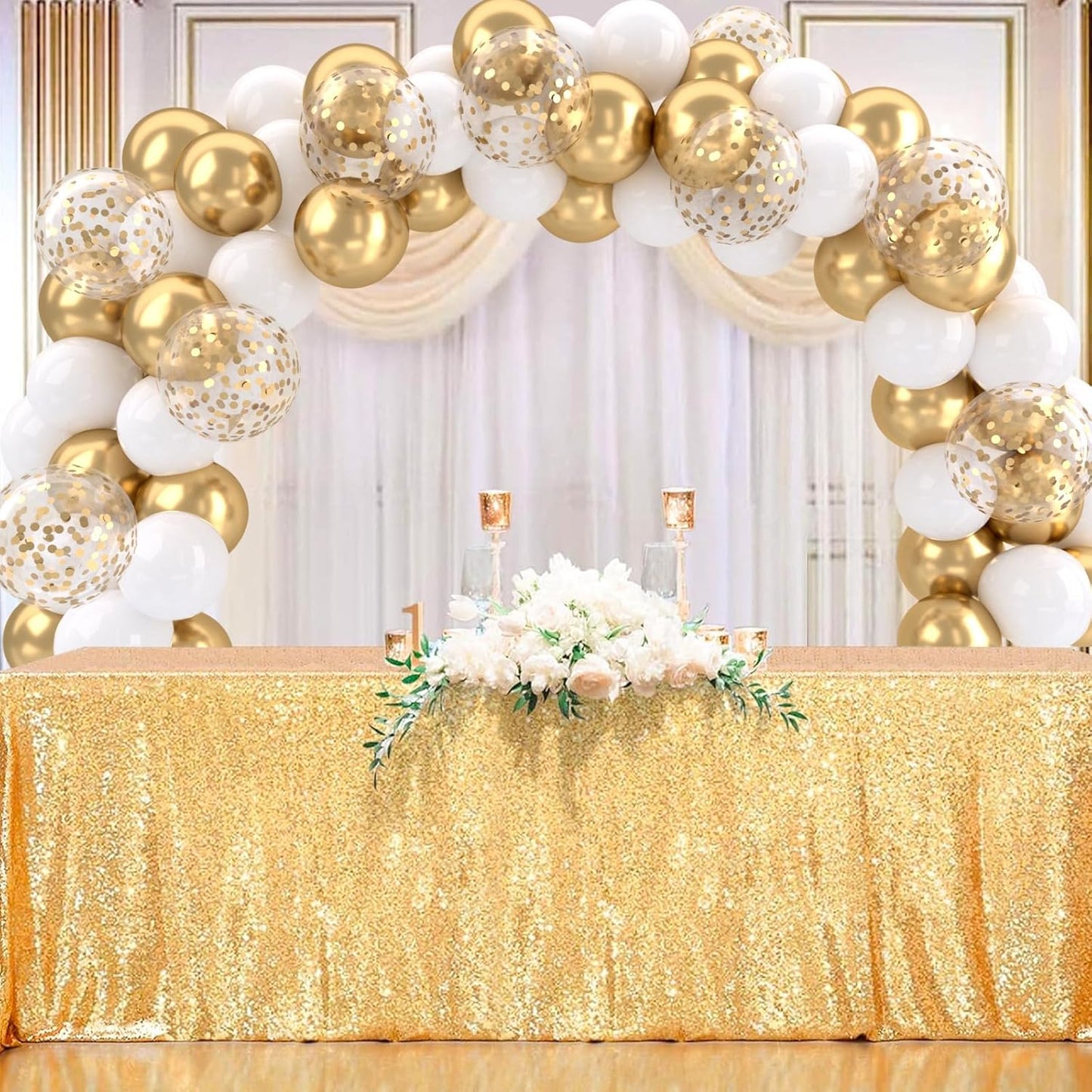Patimate White and Gold Balloons Set, 50 pcs 12 inch Metallic Gold White Gold Confetti Latex Balloons Kit for Birthday Engagement Wedding Anniversary Party Decorations