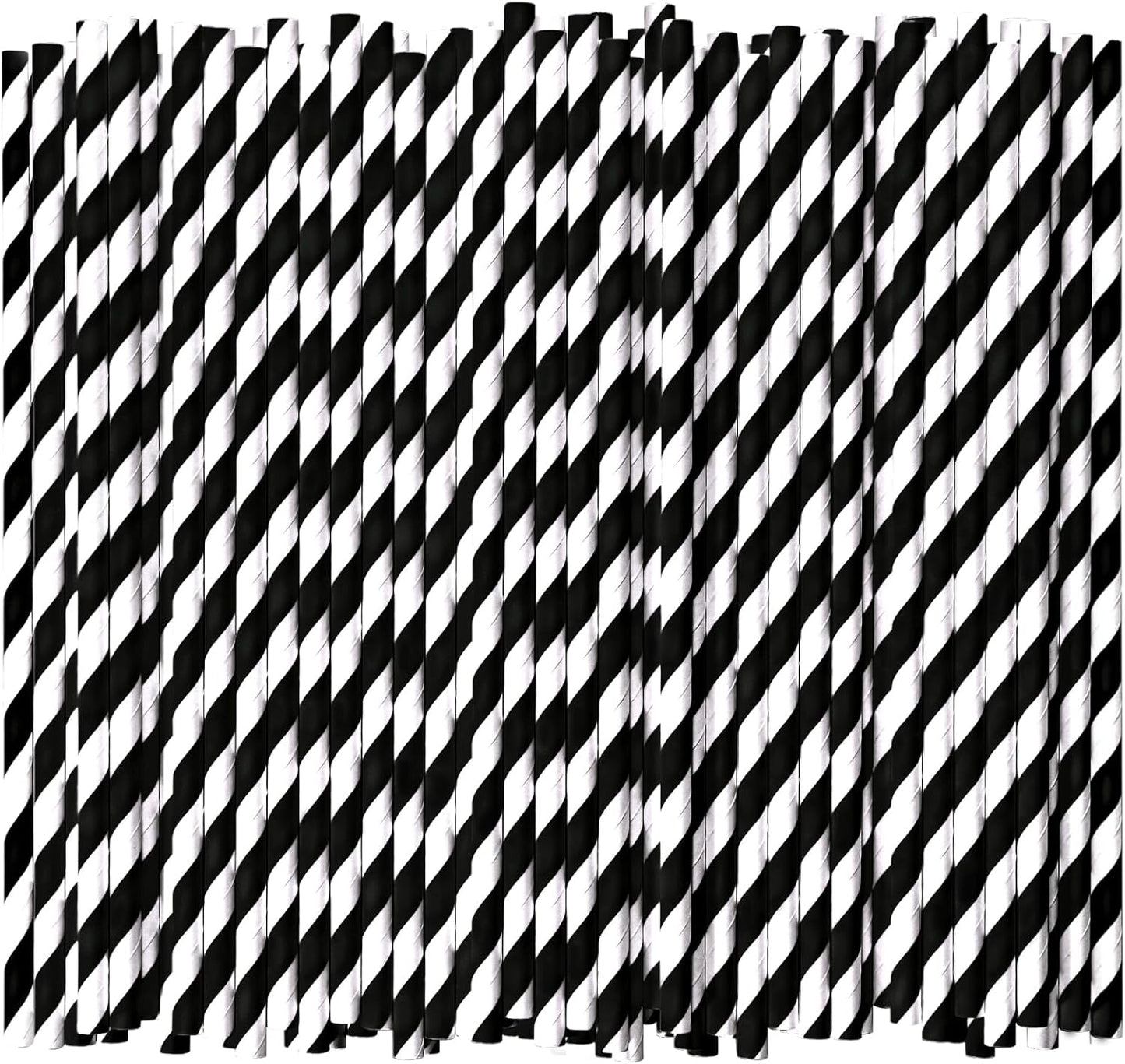 7.75'' Disposable Paper Drinking Straws Bulk, Black and White Striped - Unwrapped, Pack of 1000