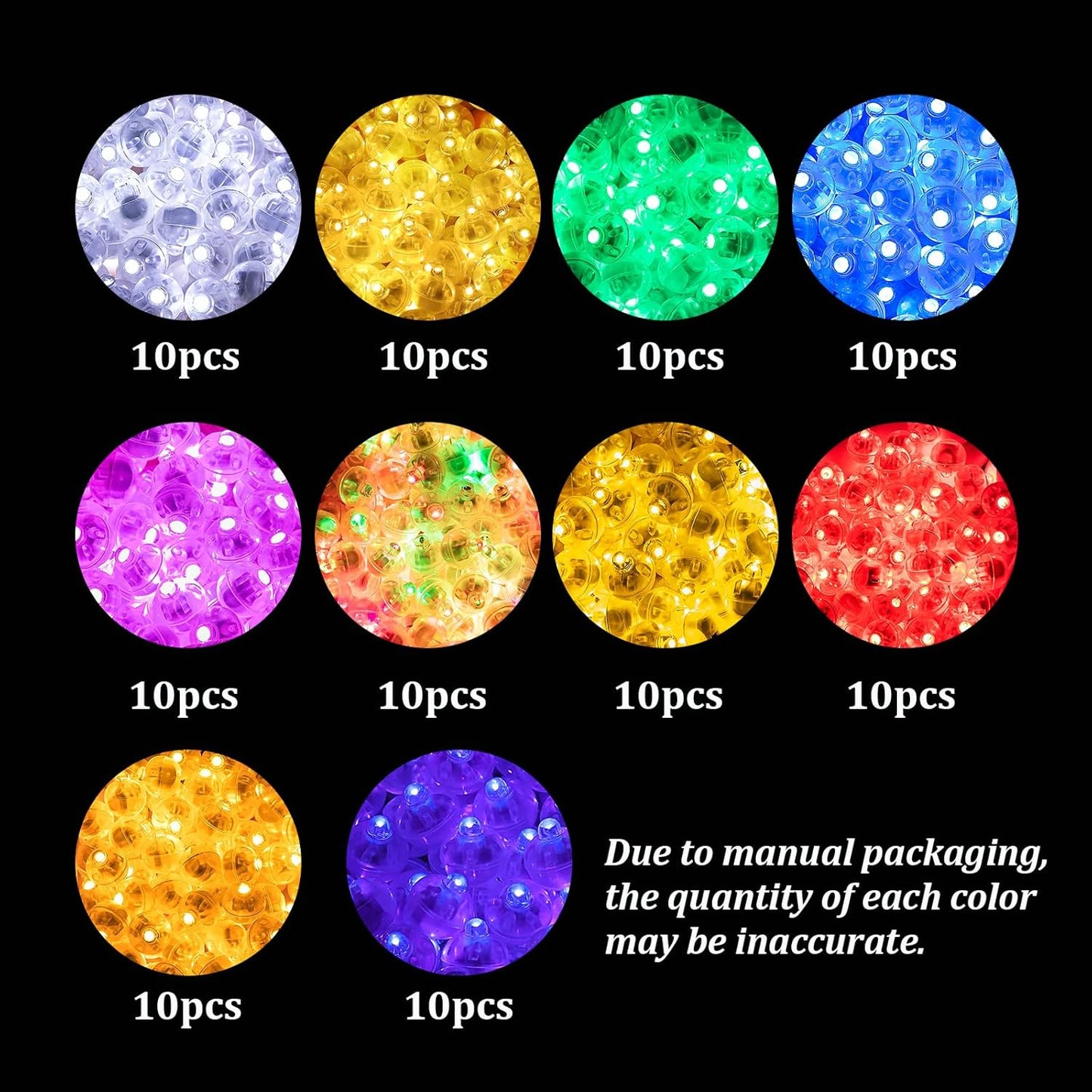 100pcs 10 Colors Balloon Lights, LED Assorted Colors Flash Lights, Mini Ball Light Round LED Ball Lamp for Paper Lantern Balloon Birthday Party Wedding Halloween Christmas Decoration
