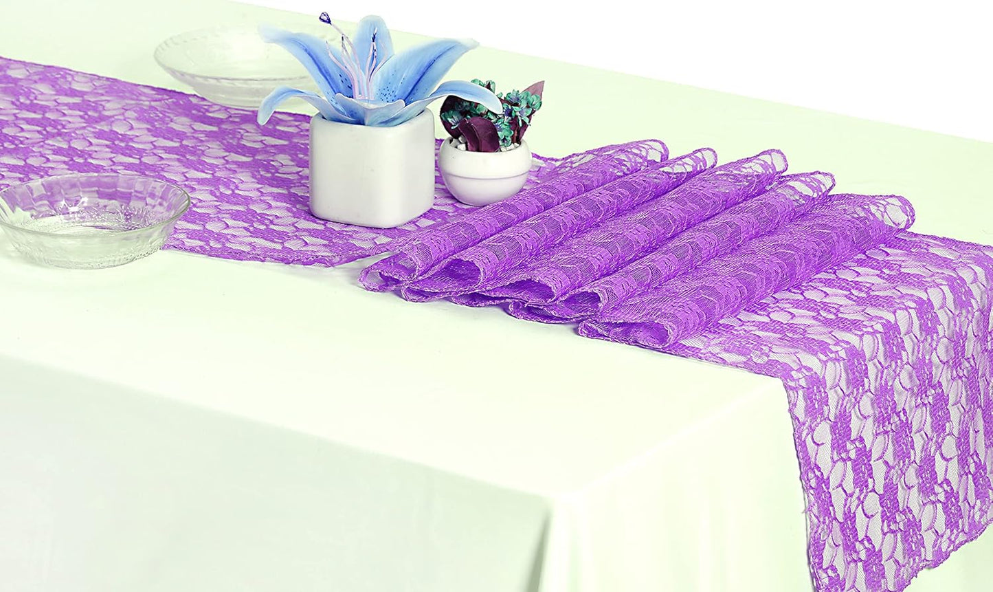MDS Pack of 25 Wedding 12 x 108 inches Lace Table Runner for Wedding, Decorations for Birthday Parties, Banquets, Graduations, Engagements, and Runners fit Rectangle, Round Table- Lavender
