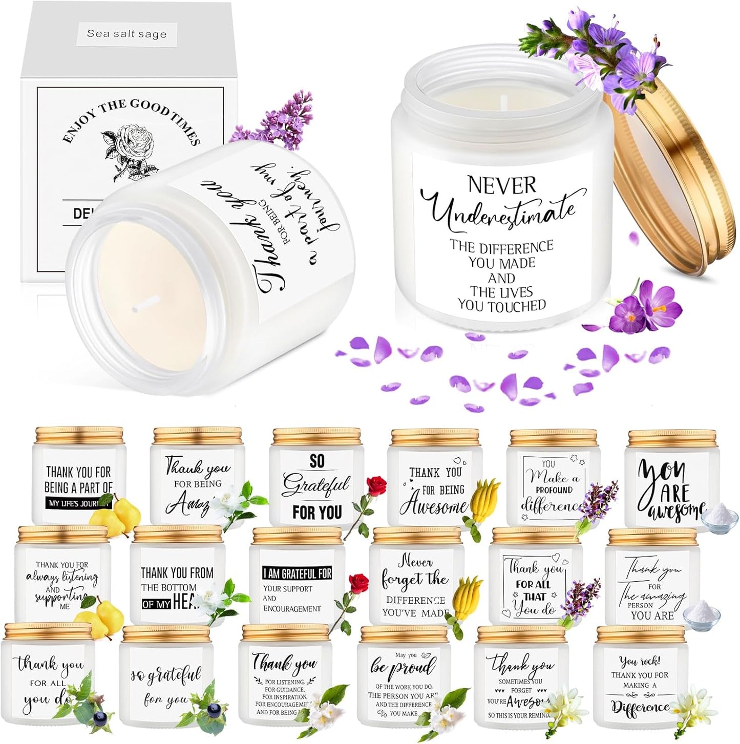 MTLEE 20 Pcs Thank You Gifts Candles 3.5 oz Employee Appreciation Inspirational Scented Soy Wax Candle Thank You Gift Christmas Gifts for Coworker Women Volunteer Teacher(Appreciation,White)
