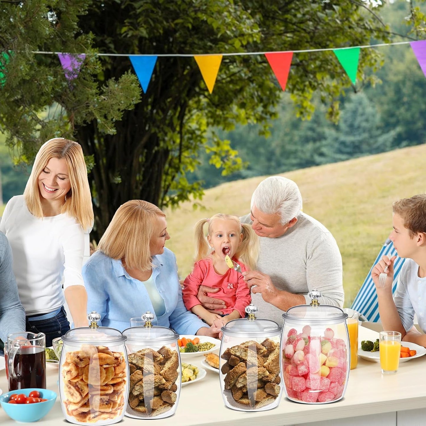 6 Pcs 64 oz Candy and Cookie Jar with Lids 6 Spoons Plastic Jars Decorative Apothecary Jars Candy Buffet Containers Clear Can Airtight Food Storage Canister for Home Decoration Supplies