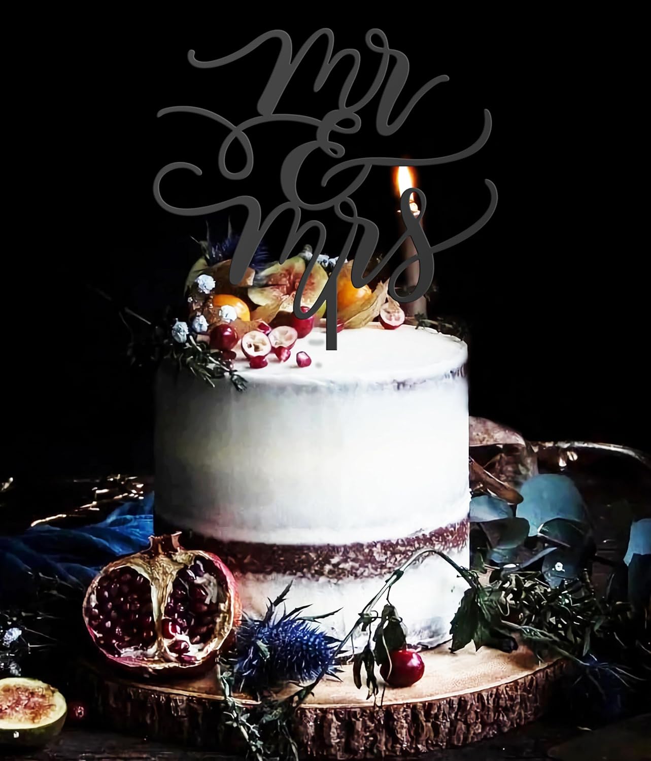 Mr and Mrs Cake Topper - Glitter Black Acrylic Wedding Cake Decorations, Bride and Groom Cake Pick (Black)