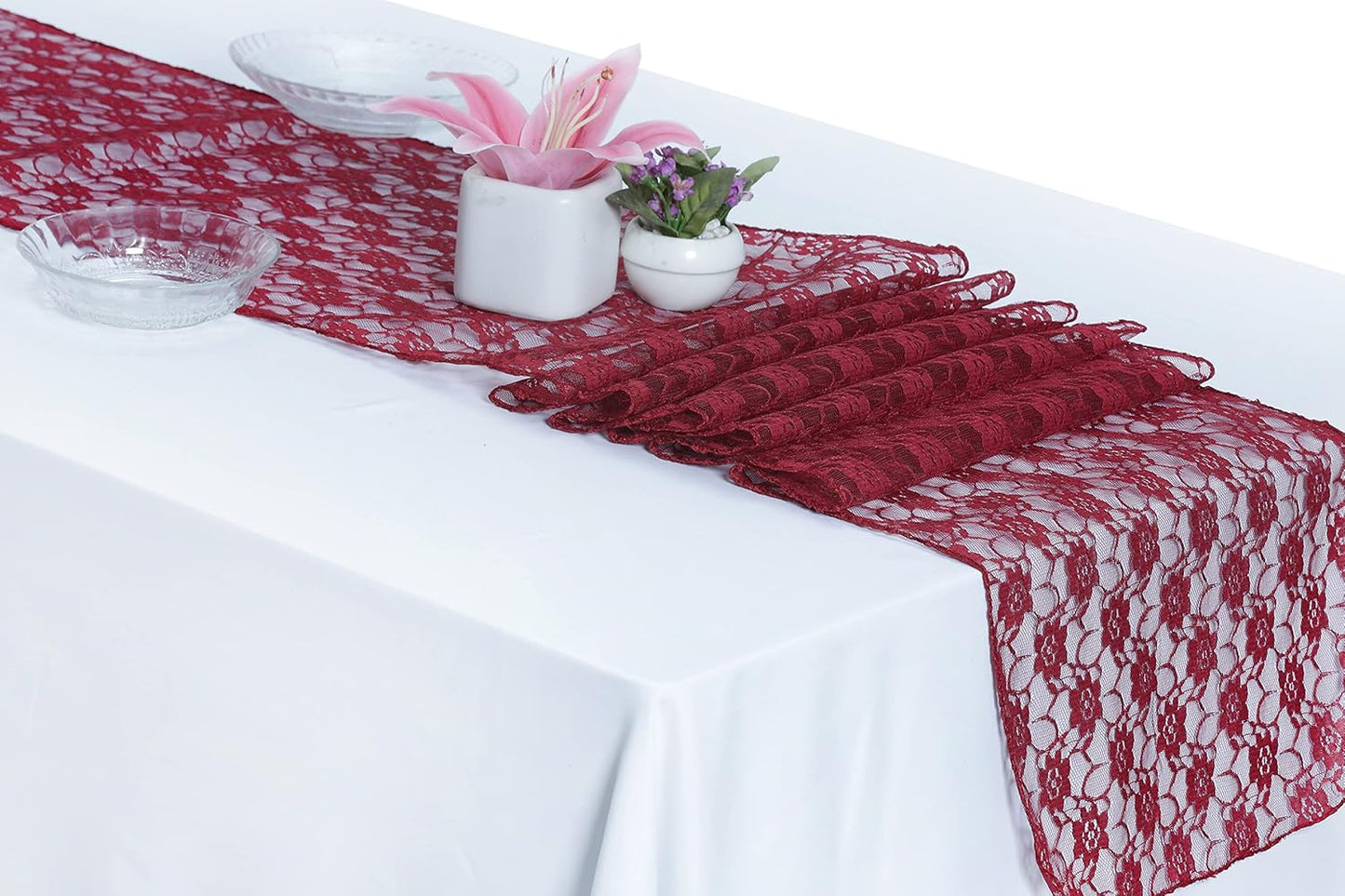 MDS Pack of 12 Wedding 12 x 108 inches Satin Table Runner for Wedding, Decorations for Birthday Parties, Banquets, Graduations, Engagements, Runners fit Rectangle, Round Table- Maroon