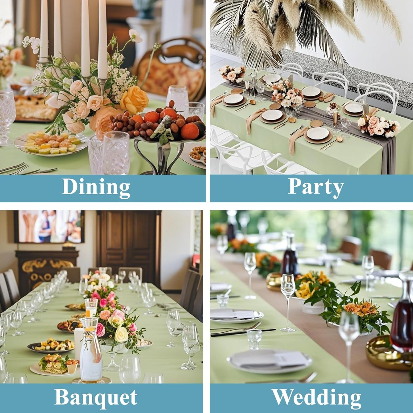 VidaFete Tablecloth 6 Pack 90 * 132inch Rectangle Table Cloth Polyester,Stain Wrinkle Resistant Polyester Dining Table Cover for Kitchen Dinning Party Wedding Rectangular Buffet Decoration(Sagegreen)