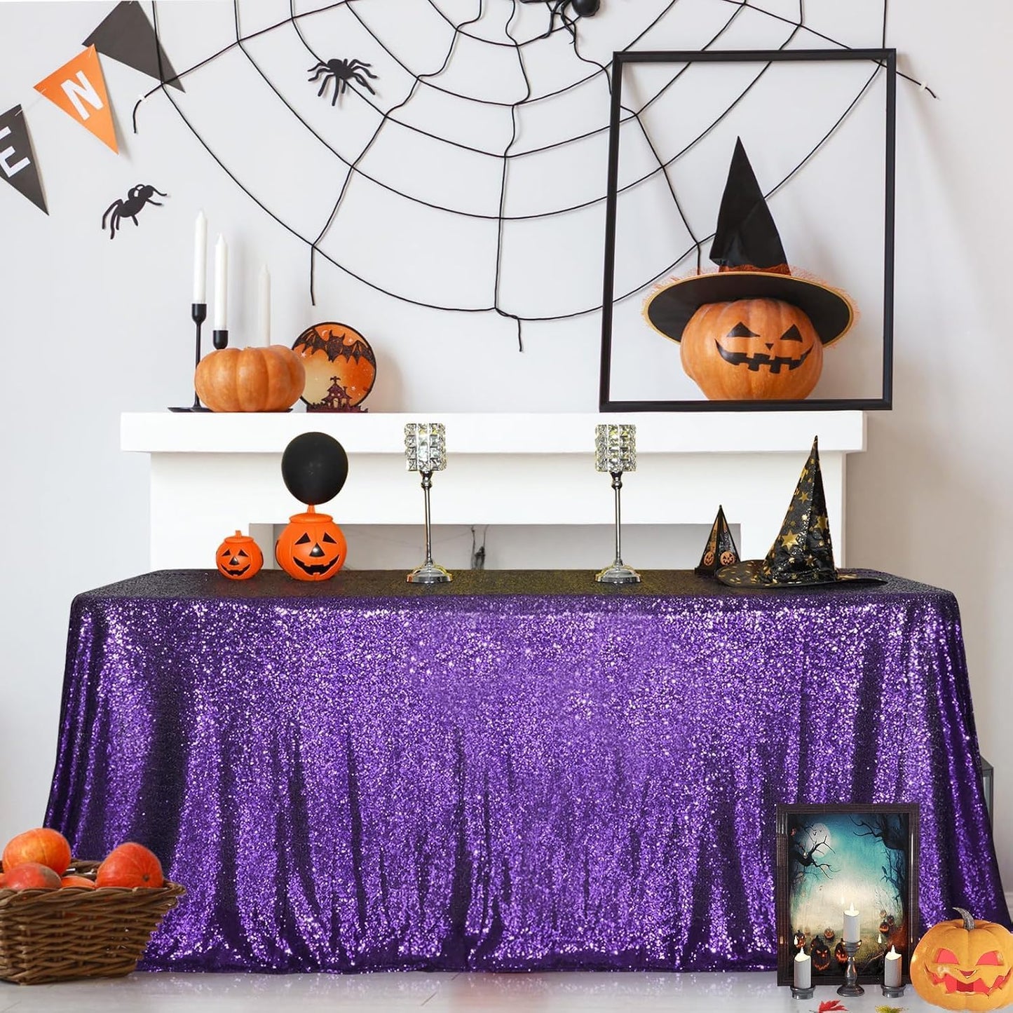 SquarePie Sequin Tablecloth 90 x 132 Inch Purple Sparkly Table Linen for Wedding Halloween Party