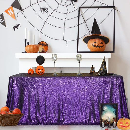 SquarePie Sequin Tablecloth 60 x 120 Inch Purple Sparkly Table Cloth for Halloween Wedding Party