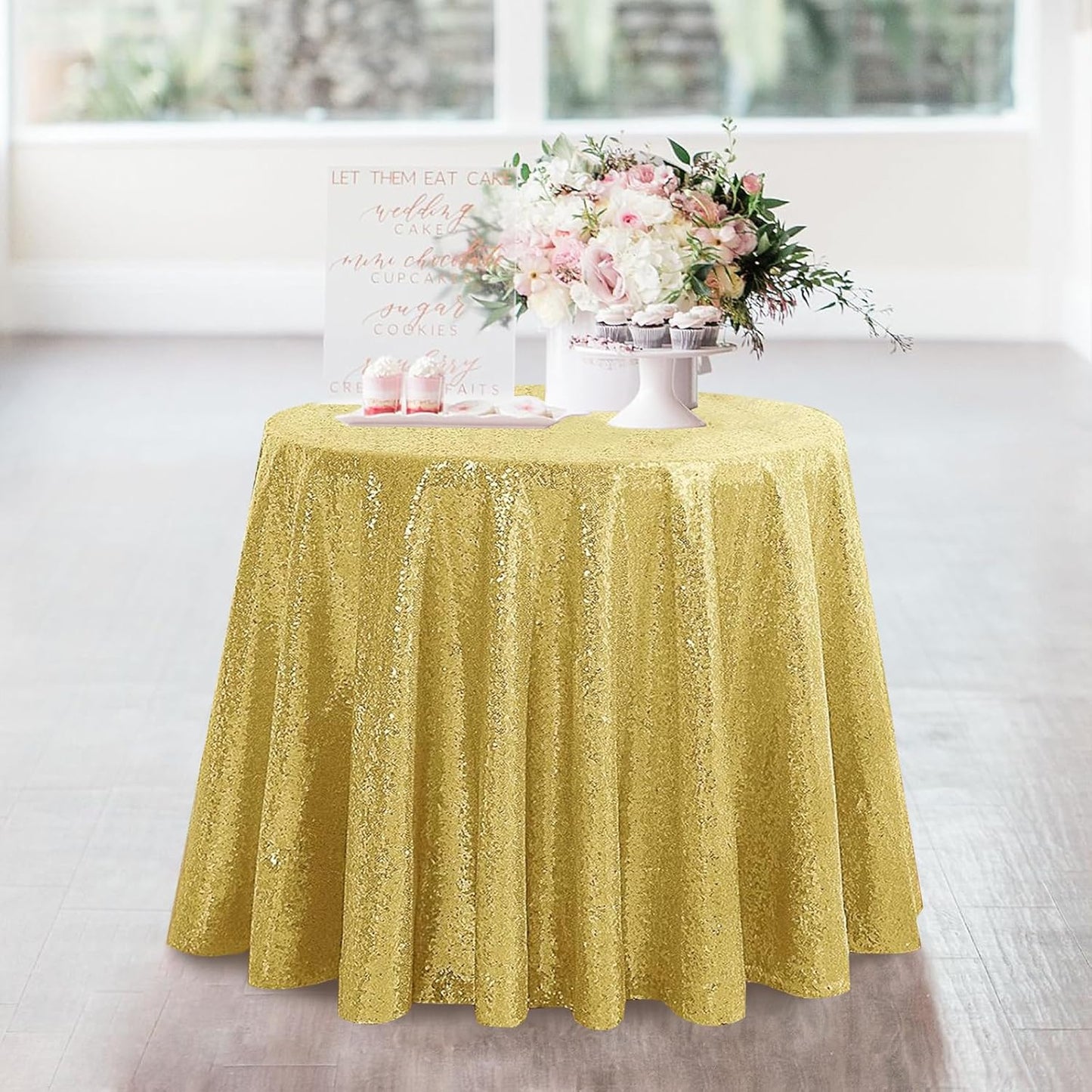 OQSQ Gold 50" Round Sequin Tablecloth, Glitter Tablecloth for Bridal Shower Decorations, Birthday, Wedding, Dessert, Banquet.