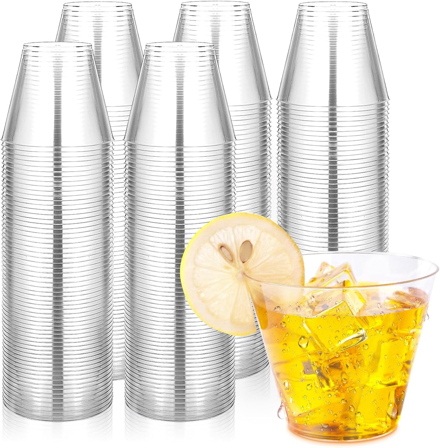 200 Counts 9 OZ. Clear Hard Plastic Cups - Old Fashioned Party Tumblers, 9 Ounce Squat Cups for Party