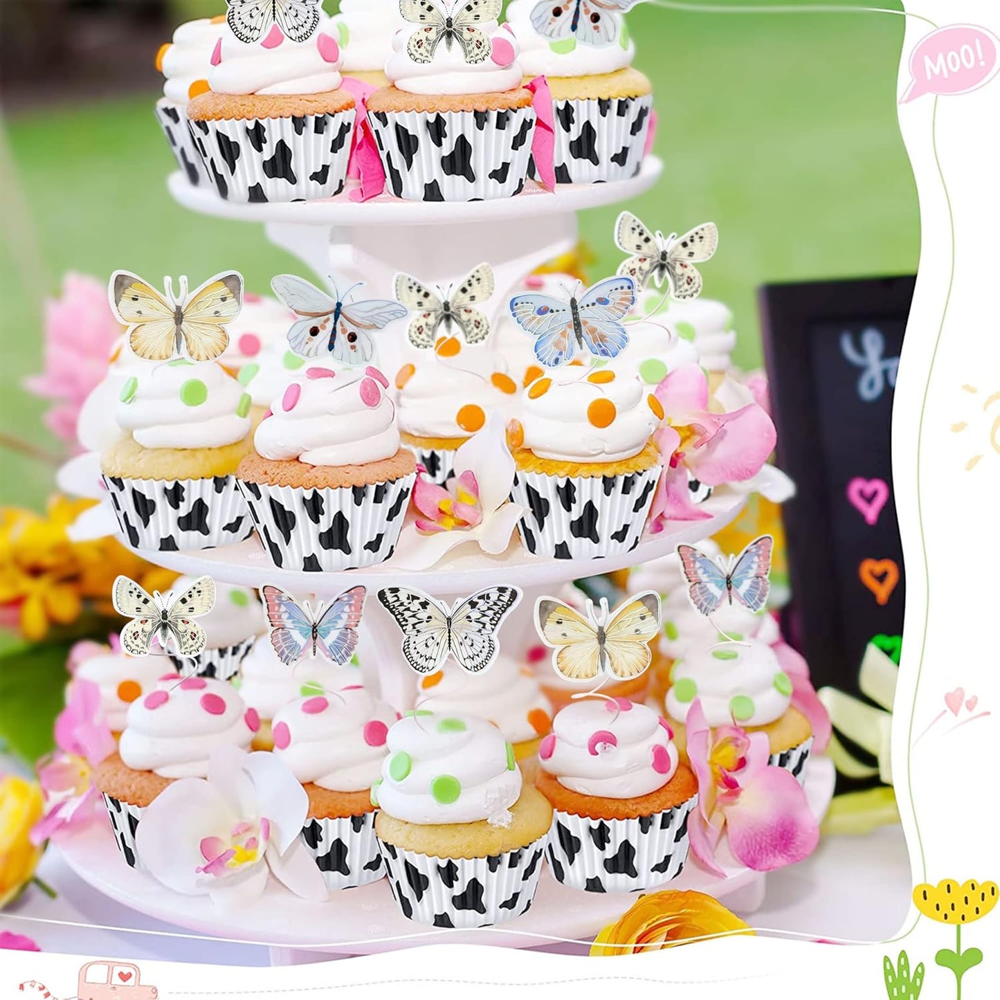 Gyufise 36Pcs Lively Art 3D Cupcake Toppers - Butterfly Decorations for Baby Shower, Wedding, Kids Birthday Party - White