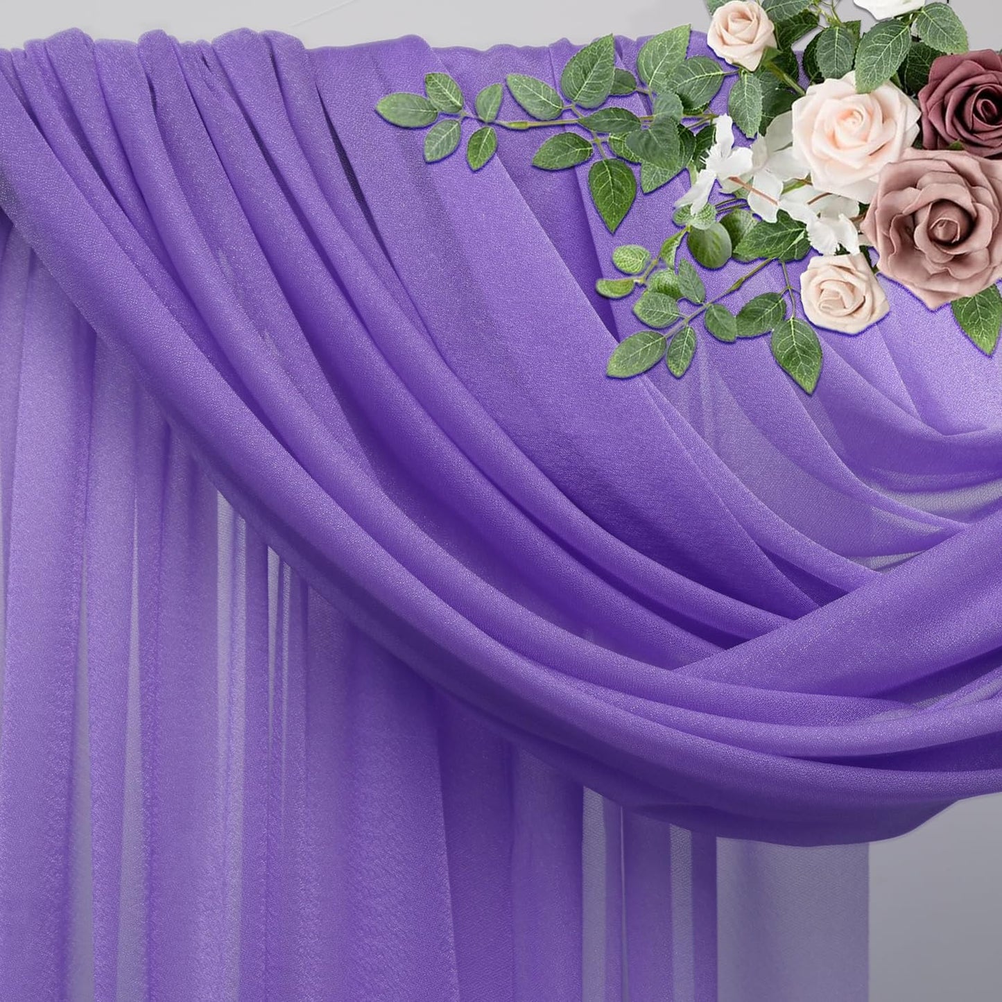 Wedding Arch Draping Fabric 2 Panels 28.7" x 20FT Lavender Purple Sheer Chiffon Backdrop Drapes for Wedding Ceremony Birthday Party Bridal Shower Outdoor Decoration