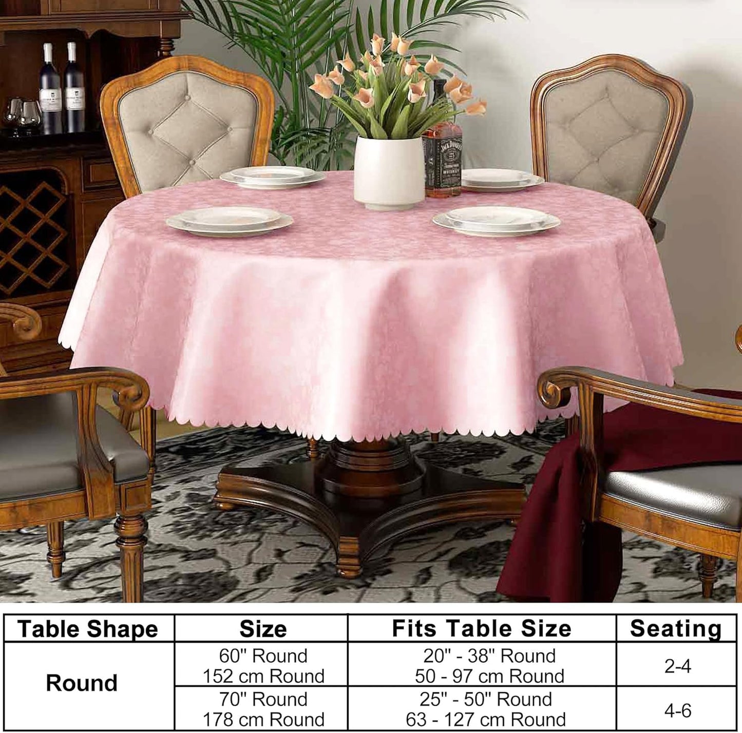 Smiry Rectangle Table Cloth, Waterproof Heavy Duty Vinyl Tablecloths, Wipeable Washable Table Cover for Kitchen and Dining Room (Pink, 60" Round)