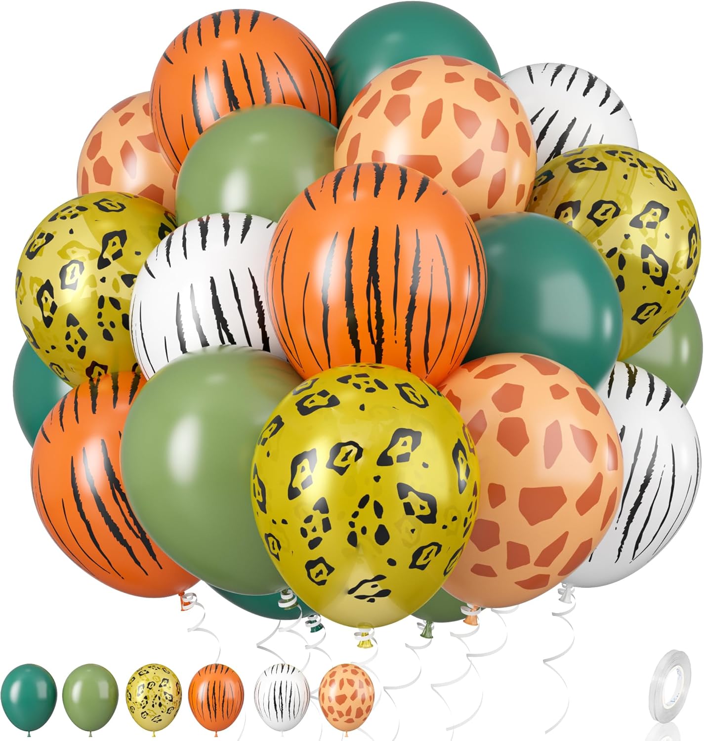 Sage Green & Olive Green Animal Print Safari Balloons - 12 Inch (4 Kinds) for Jungle Safari Theme Party Supplies