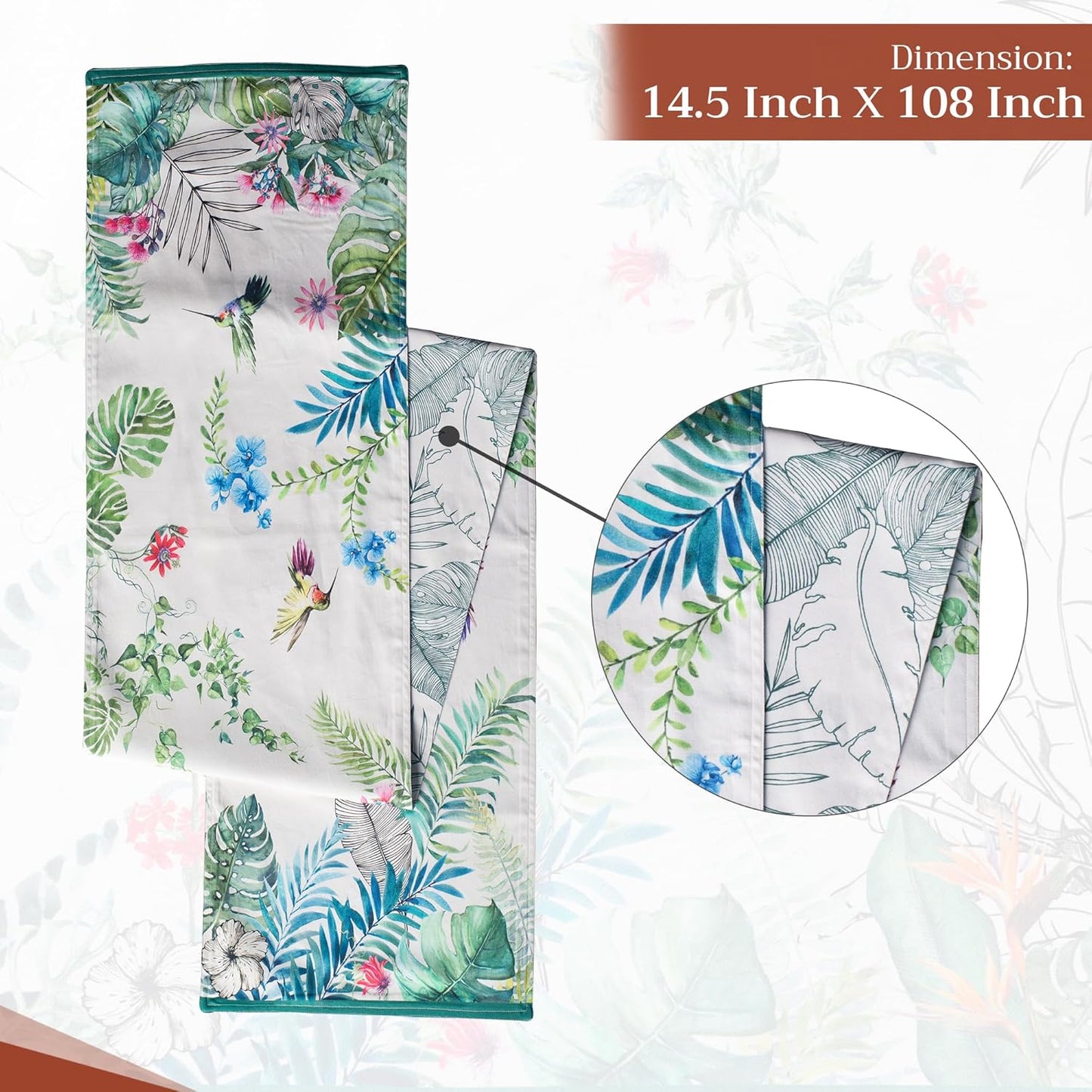 Maison d' Hermine Table Runner 100% Cotton Double Layer Table Runners 108 inches Long Decorative for Kitchen Dining Party Baby Shower Wedding Bridal Shower Spring Summer (Tropiques, 14.50" x 108")