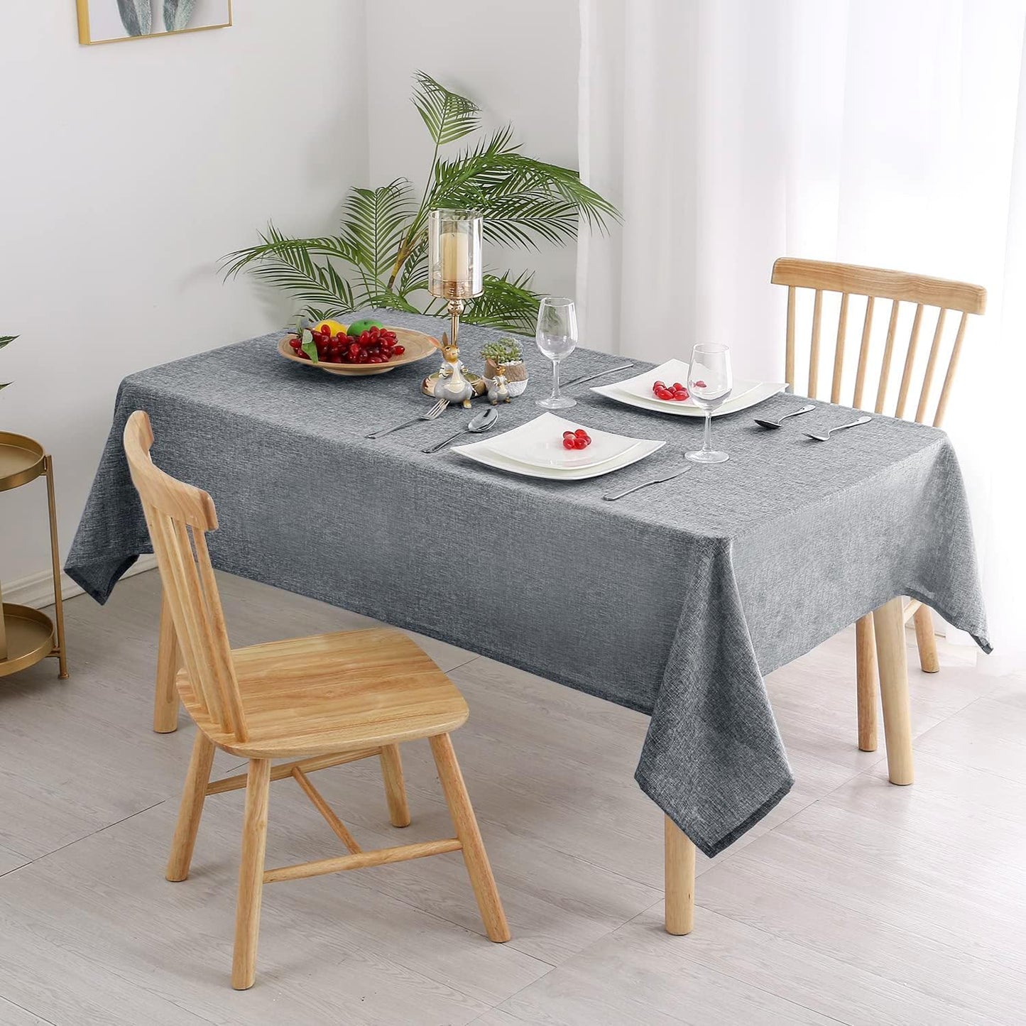 Hiasan Faux Linen Rectangle Tablecloth - Wrinkle and Stain Resistant Washable Table Cloth for Kitchen Dining Room Holiday Table Cover for Dinner, Grey, 60 x 140 Inch