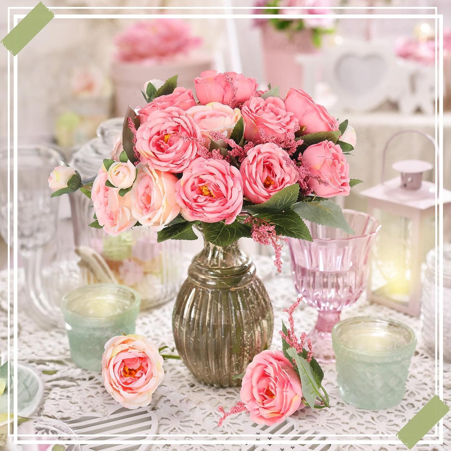 8 Bundles Artificial Peonies Flowers Boho Faux Flowers Arrangements Artificial Centerpiece Spring Bouquet Floral Wedding Decoration for Vase(Pink Color)