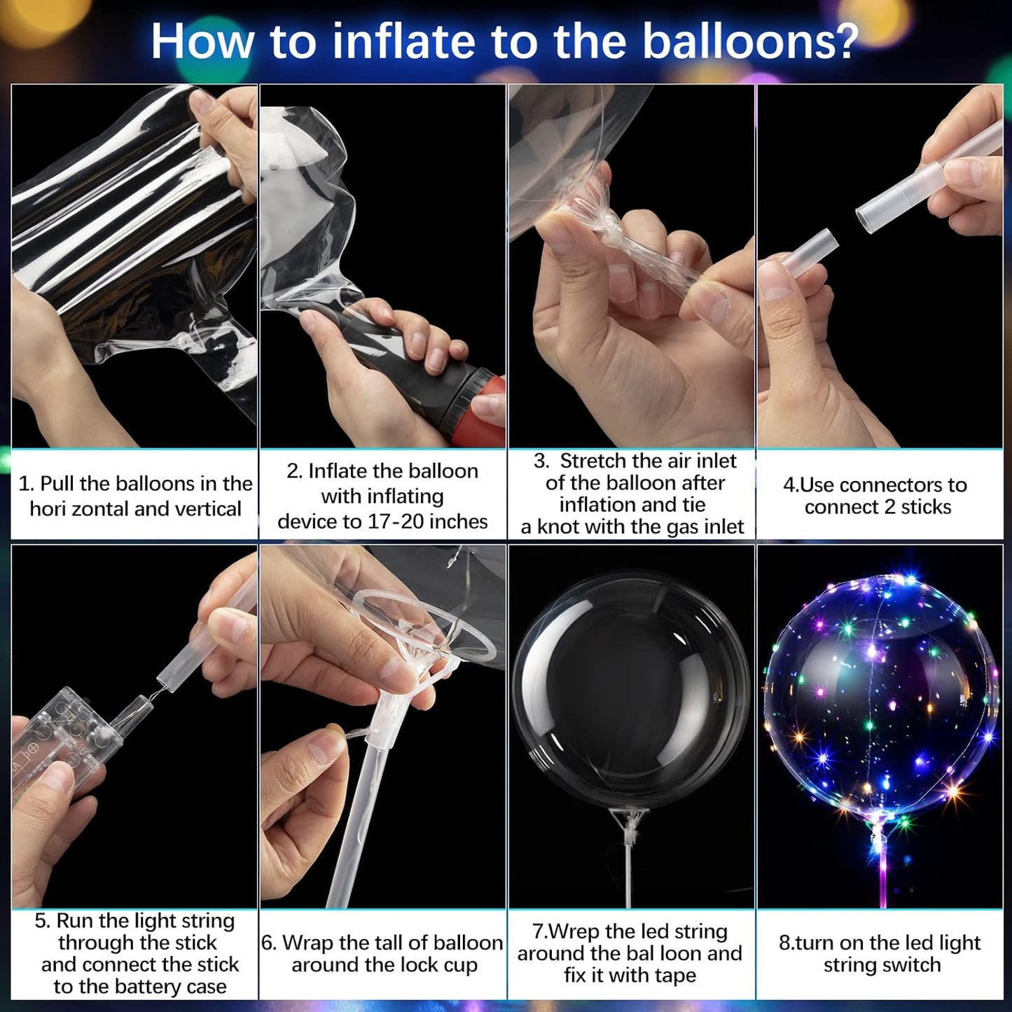 Vinsot 30 Pack LED Bobo Balloons Light Up Balloons Clear Helium Bubble Bobo Glow with String Lights for Parties Birthday Wedding Decoration(Multi Color Light)