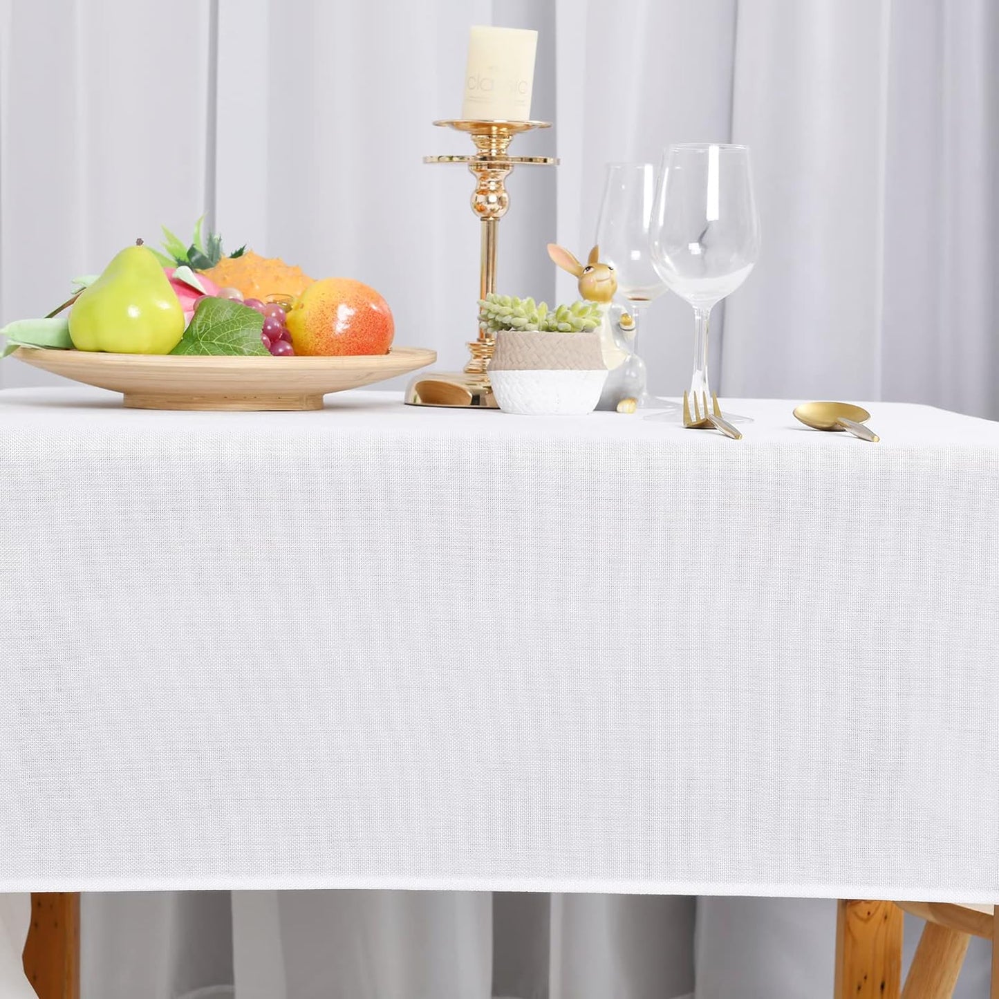 Hiasan 2 Pack Faux Linen Square Tablecloth - Wrinkle and Stain Resistant Washable Table Cloth for Kitchen Dining Room Holiday Table Cover for Party Dinner, White, 54 x 54 Inch