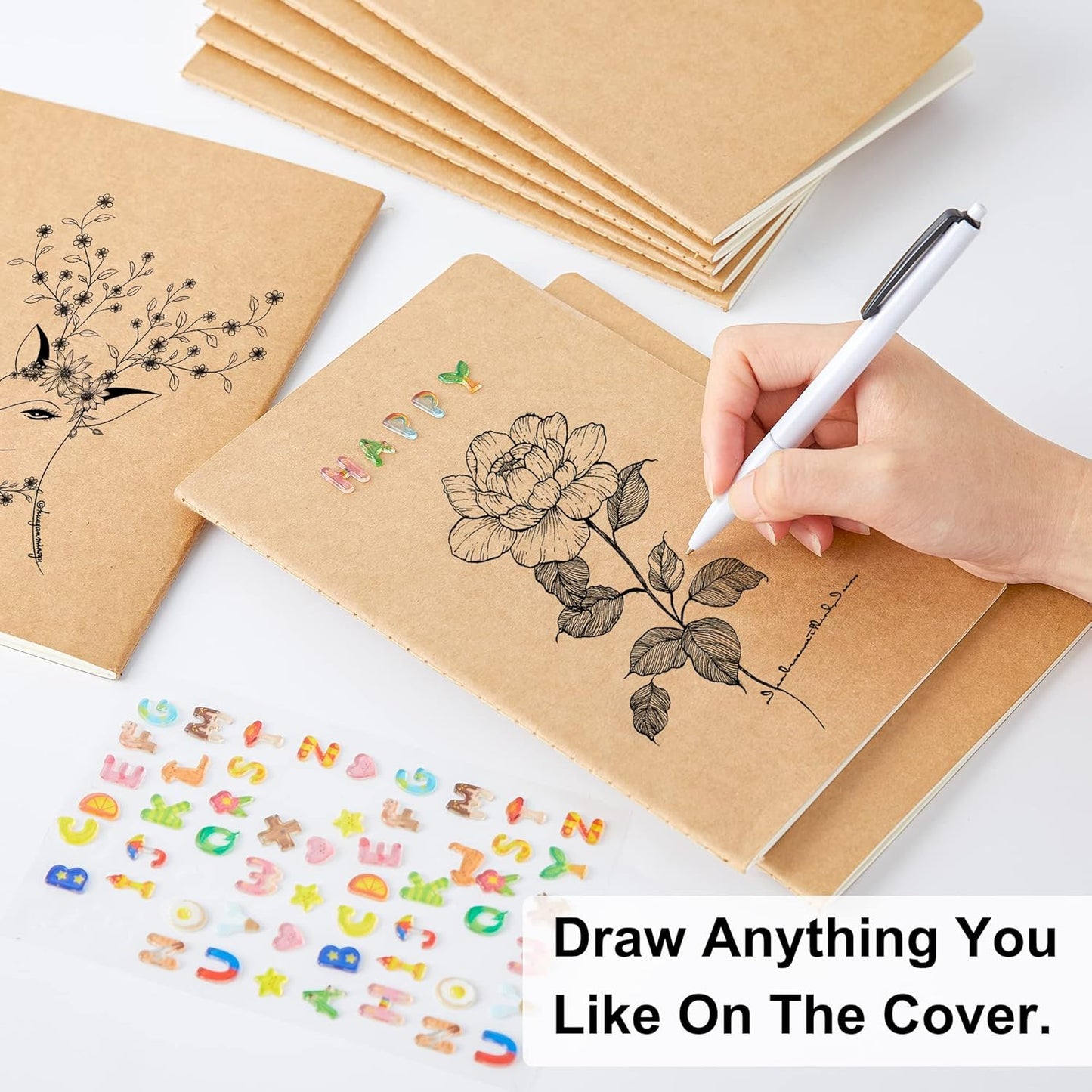 feela 15 Pack Blank Kraft Notebooks, Unlined Sketchbook Note Pad Travel Journal for Drawing Doodling Writing, Journal Bulk For Women Kids Students Office School Supplies, A5, 60 Pages, 8.3” X 5.5”