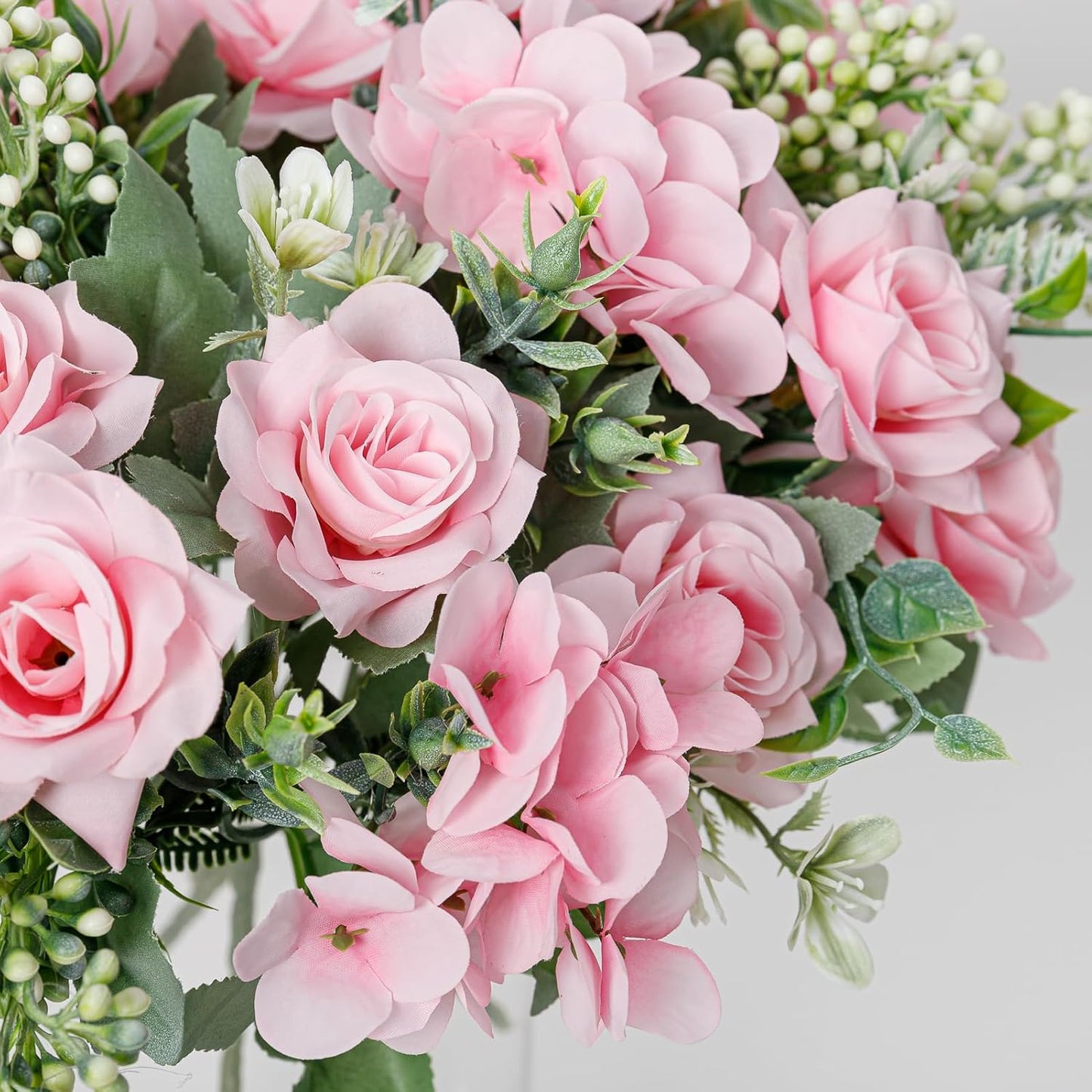 Artificial Flower 5 Branches Artificial Silk Fake Flowers Bouquet Small Roses for Wedding Home Office Tables Decor 2 Packs(Pink)