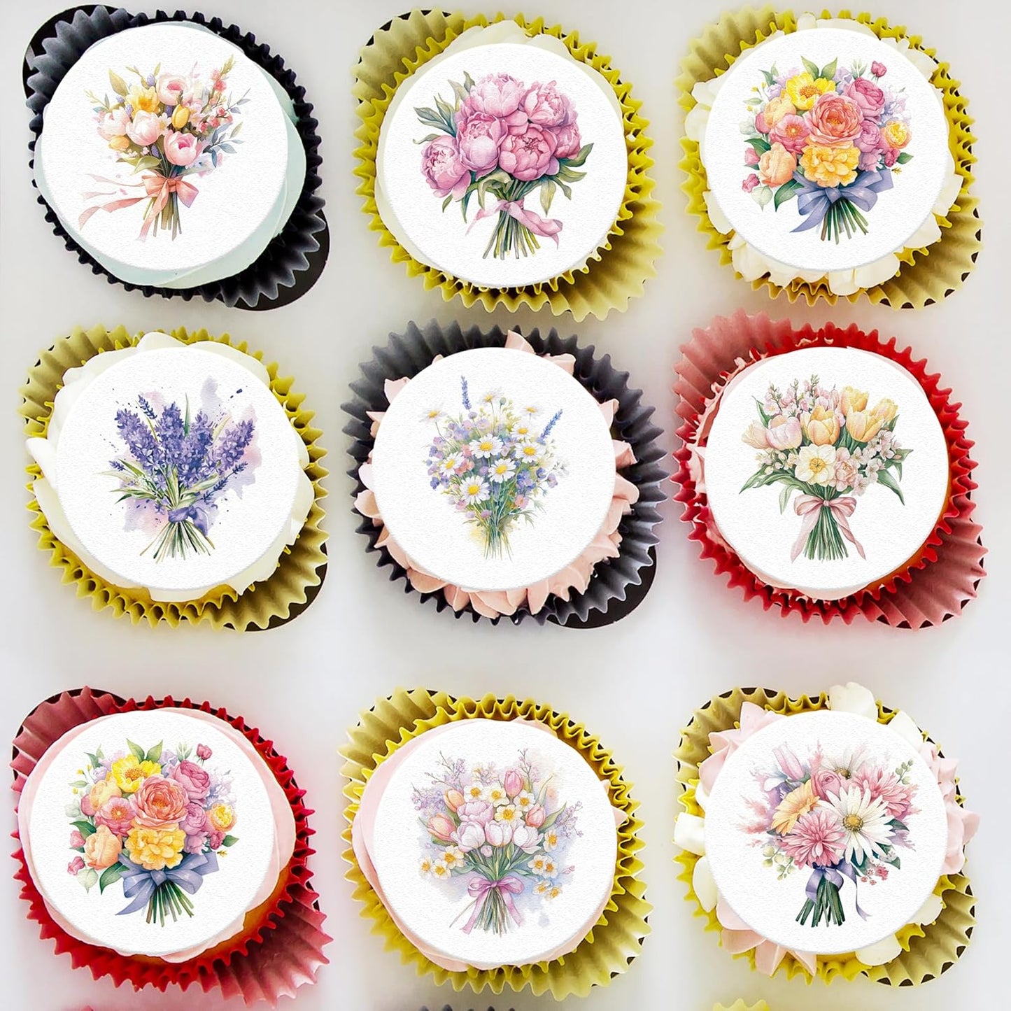 36PCS Edible Flower Bouquet Cupcake Toppers Wafer Paper Roses Daisy Lavender Flower Bouquet Decorations Flower Theme Party Birthday Baby Shower Party Supplie