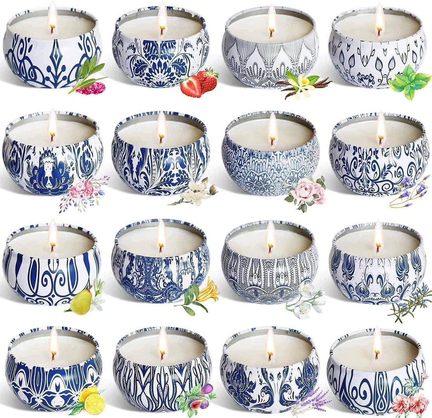Scented Candles Gifts Set 16 Pack Soy Wax Travel Tin Jar Candles for Home 2.5 OZ for Mom for Christmas, Birthday, Thanksgiving, Mother's Day