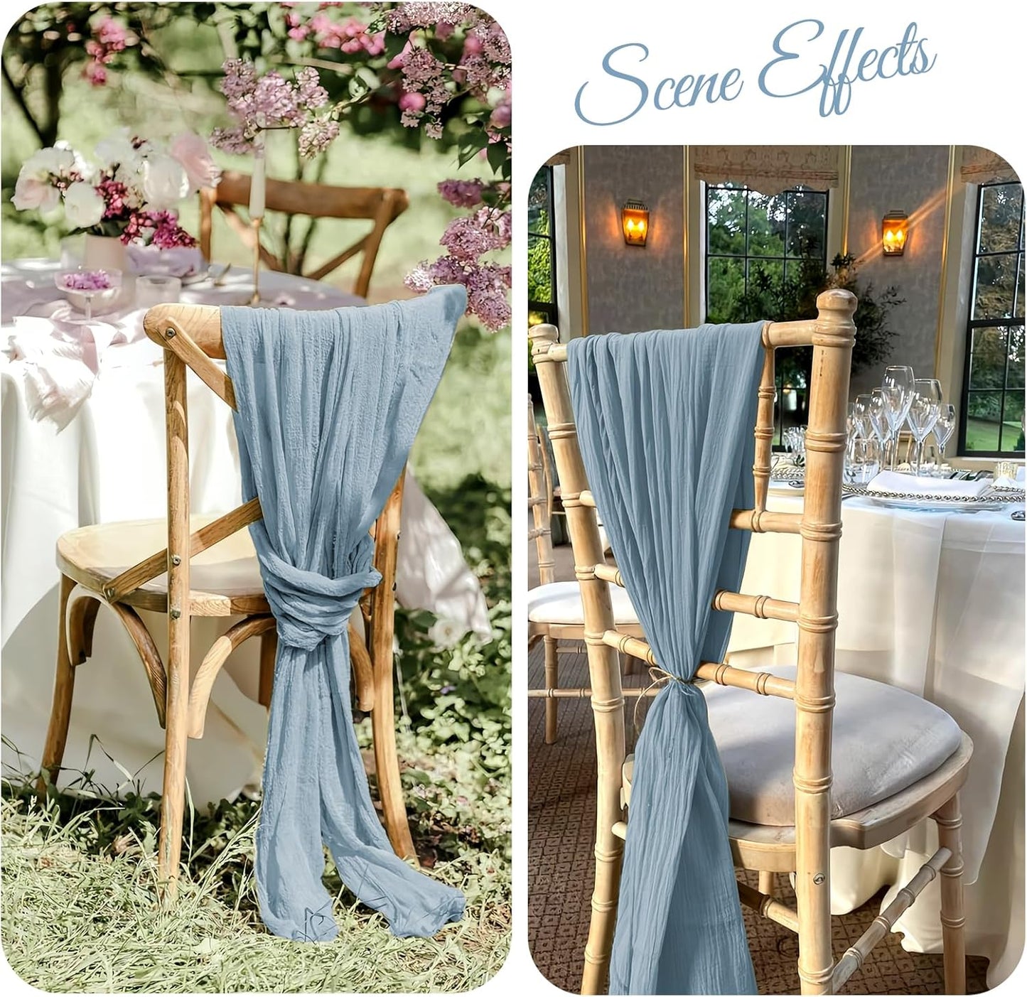 36 Pcs Dusty Blue Cheesecloth Chair Sashes, 16 x 108 inch Gauze Fabric Washable Chair Sashes Bows Designed for Aisle Decorations Universal Chair Cover Decor for Wedding Reception Party Banquet