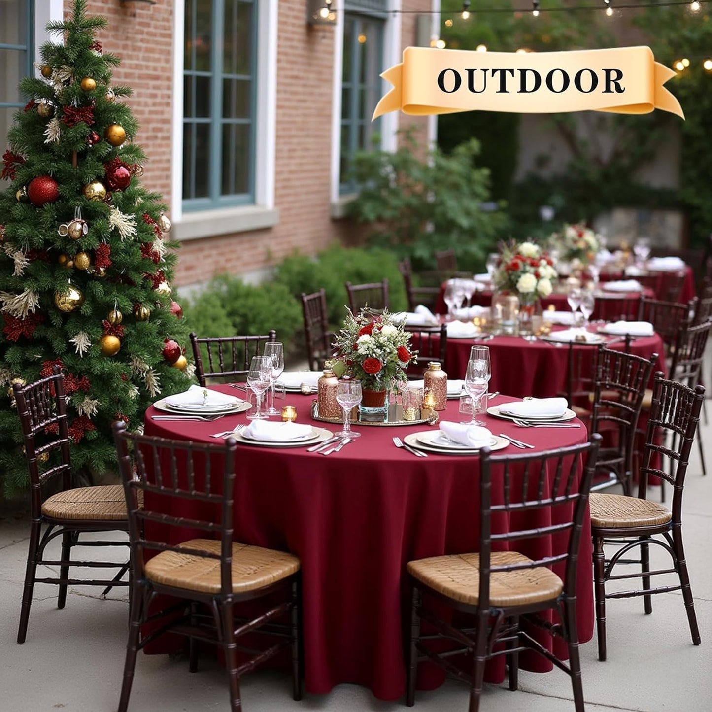 sancua 6 Pack Round Tablecloth 90 Inch Burgundy, Stain and Wrinkle Resistant Table Cloth - Washable Polyester Decorative Fabric Table Cover for Dining Tables, Christmas Parties and Camping