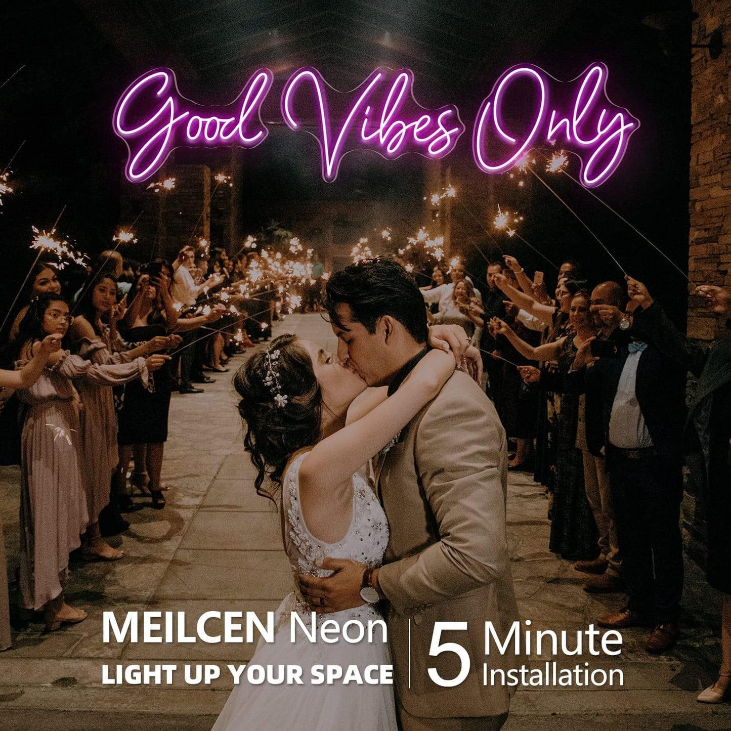 Good Vibes Only Neon Signs for Wall Decor -56.57" x 13.5" Pink large Neon Sign LED Art Decorative Lights with Dimmable for Bedroom Home, Club Bar and Party Decor