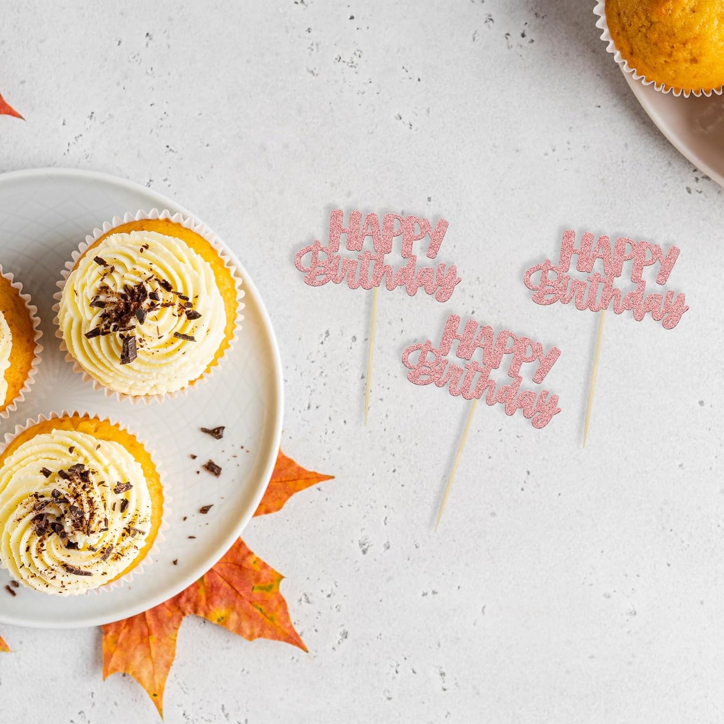 Gyufise 24Pcs Happy Birthday Cupcake Toppers Rose Gold Glitter Birthday Cake Picks for Celebrating Birthday Party Baby Shower Party Decorations Supplies