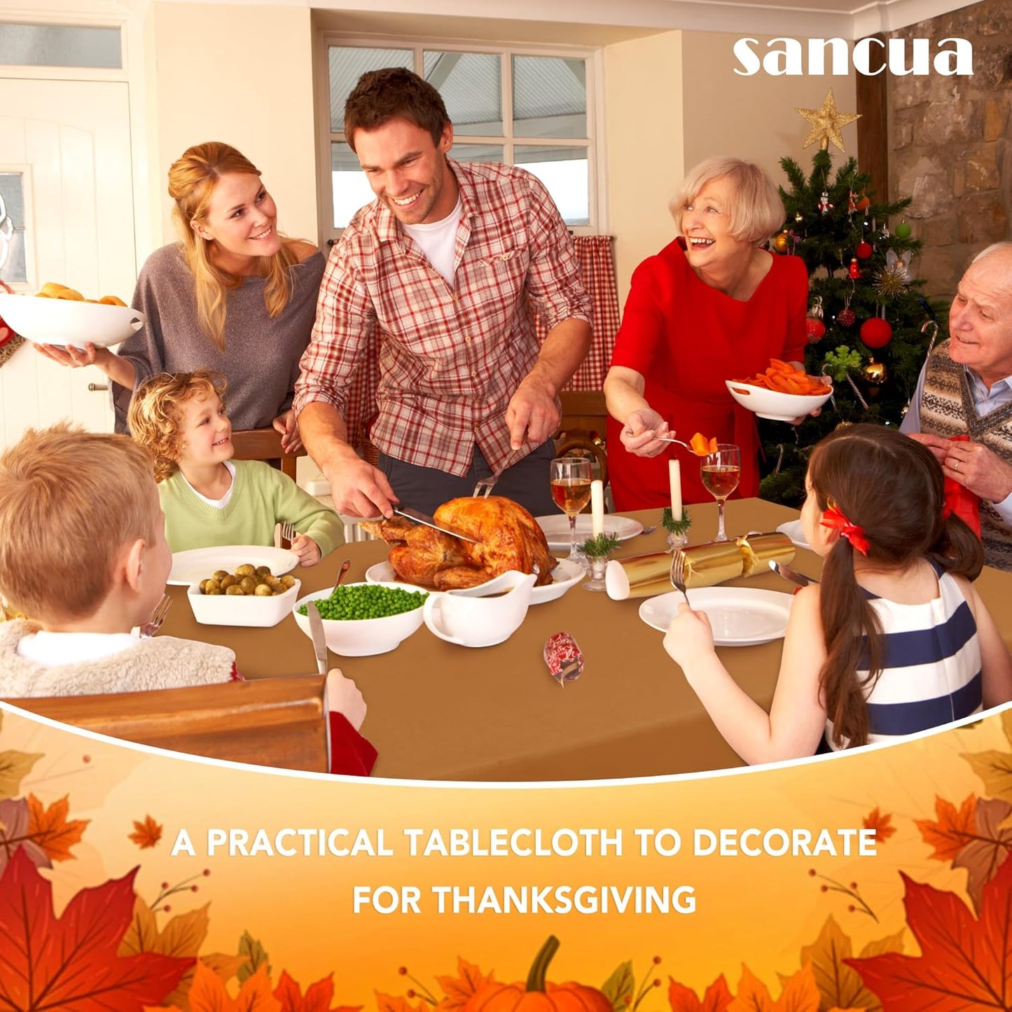 sancua 2 Pack Tablecloths Rectangular 60x102 Inch, Thanksgiving Table Cloths Rectangle for 6 Foot Tables - Stain and Wrinkle Resistant Washable Polyester Table Cover for Fall, Dining, Parties Bronze