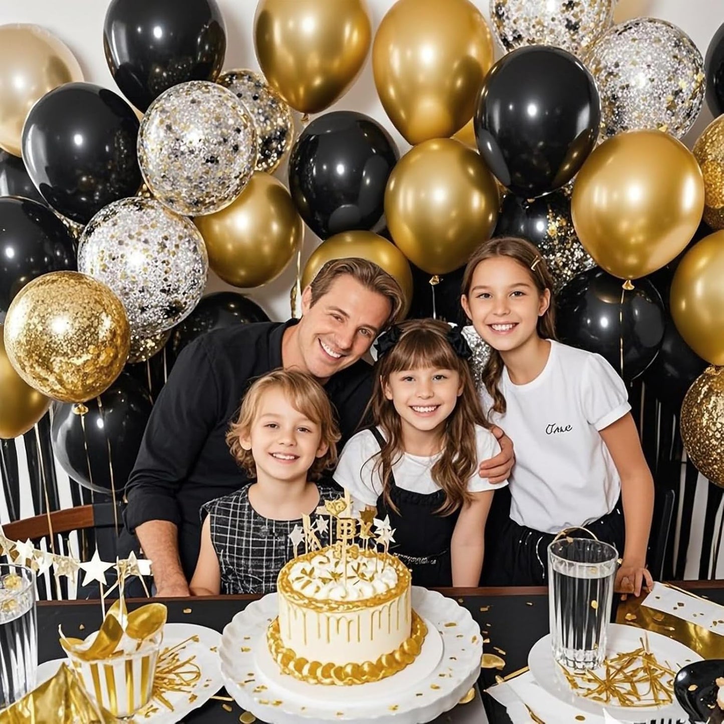 Patimate Black Gold Confetti Balloons Set, 50 pcs 12 inch Metallic Gold Black Confetti Latex Balloons Kit for Birthday Wedding Graduation New Years Anniversary Party Decorations