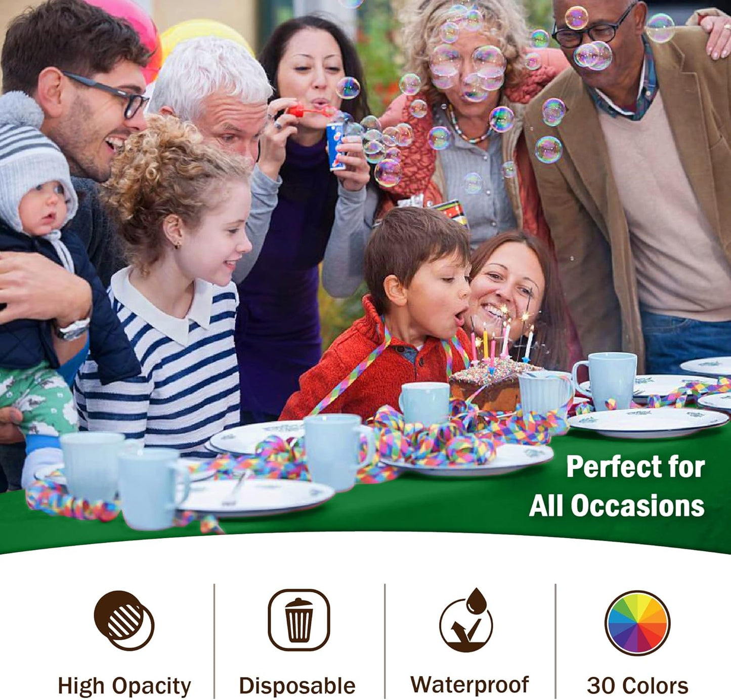 Party Solids Pack Of 12 Premium Plastic Tablecloth 54 Inch x 108 Inch Rectangle Table Cover - Emerald Green